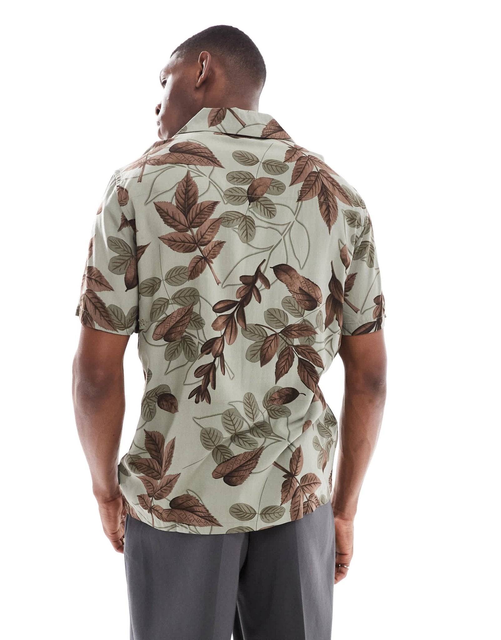 French Connection short sleeve revere shirt in khaki leaf print - ASOS Sample Sale