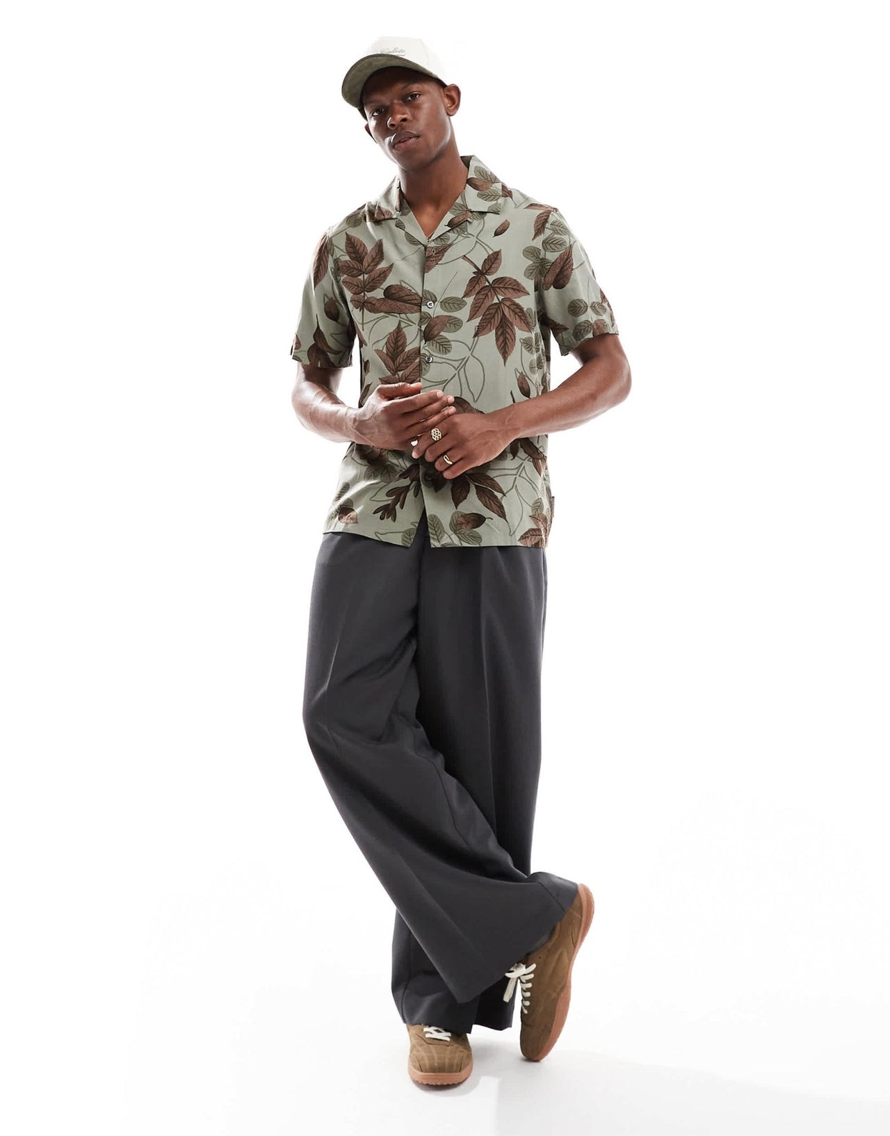 French Connection short sleeve revere shirt in khaki leaf print - ASOS Sample Sale