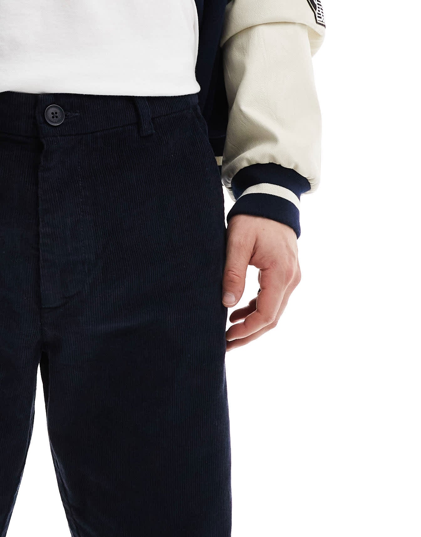 French Connection slim leg cord trousers in navy - ASOS Sample Sale