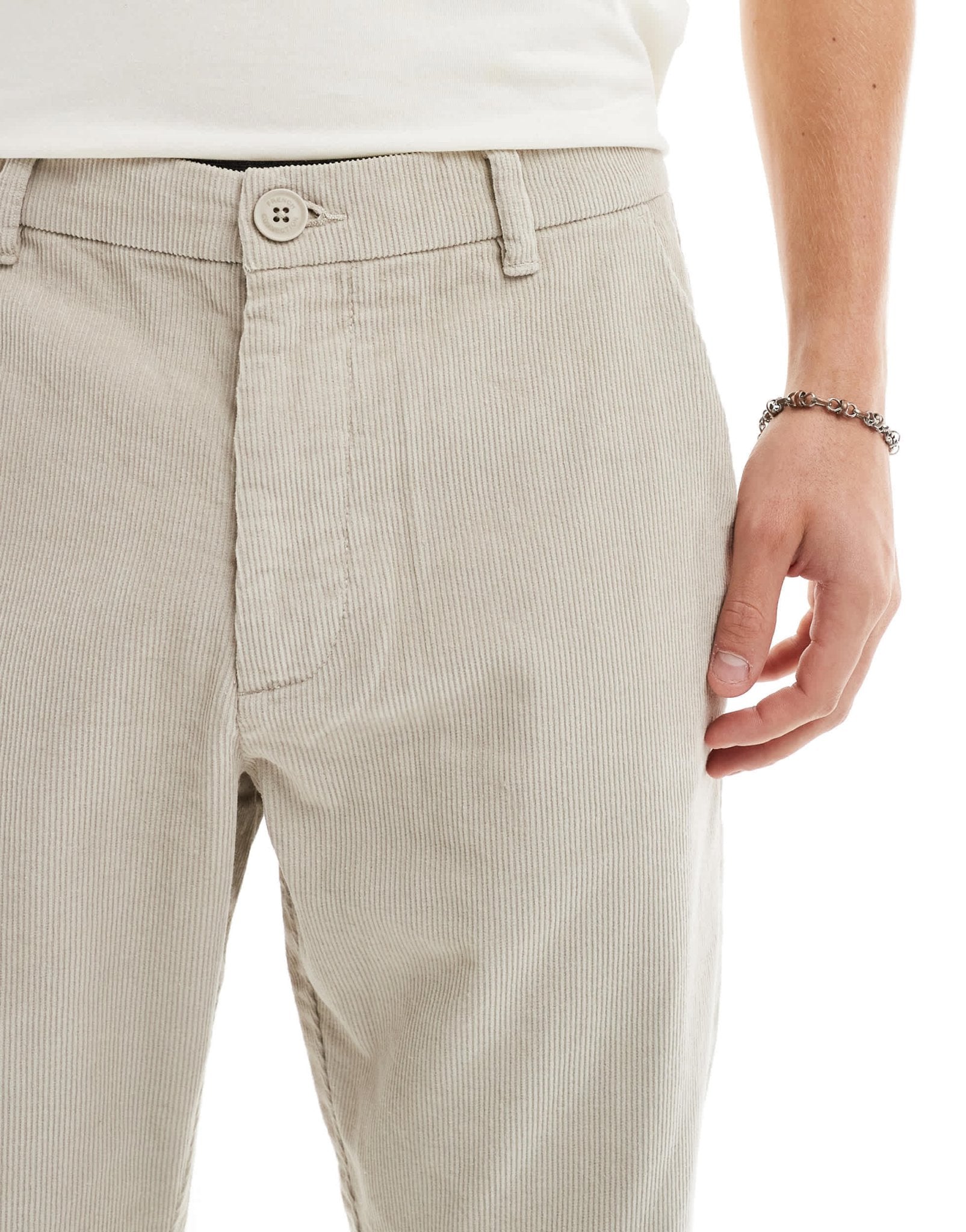 French Connection slim leg cord trousers in stone - ASOS Sample Sale