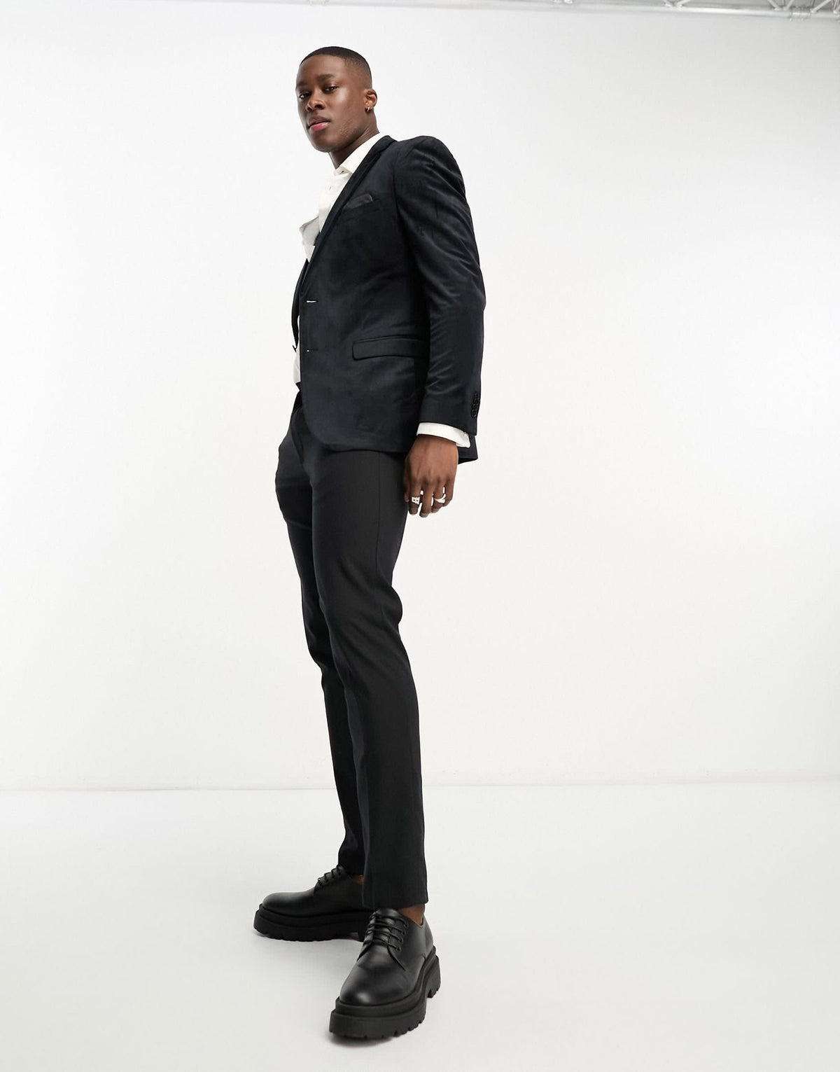 French Connection suit jacket in black velvet - ASOS Sample Sale