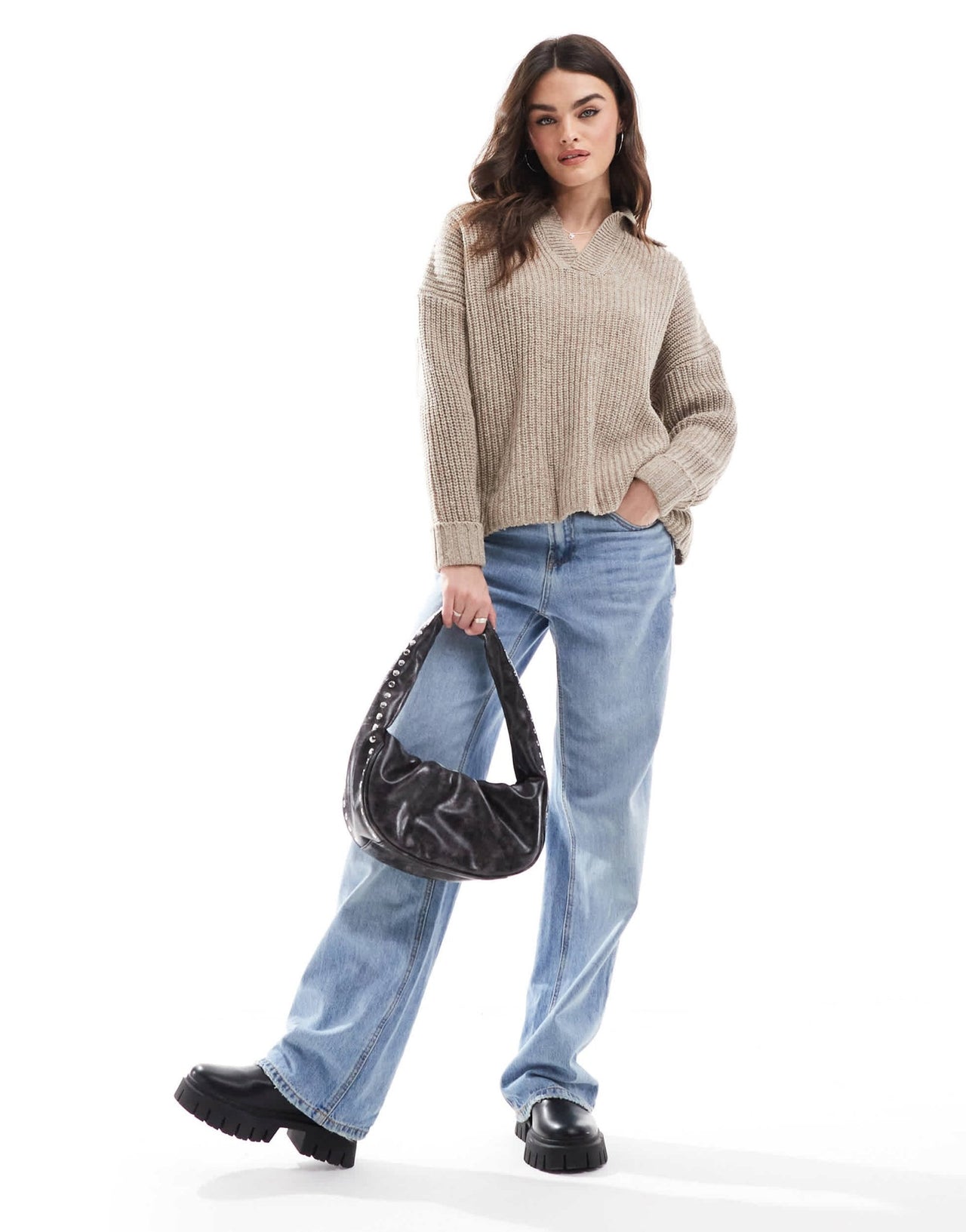 G - Star heavyweight knitted v neck jumper in beige - ASOS Sample Sale