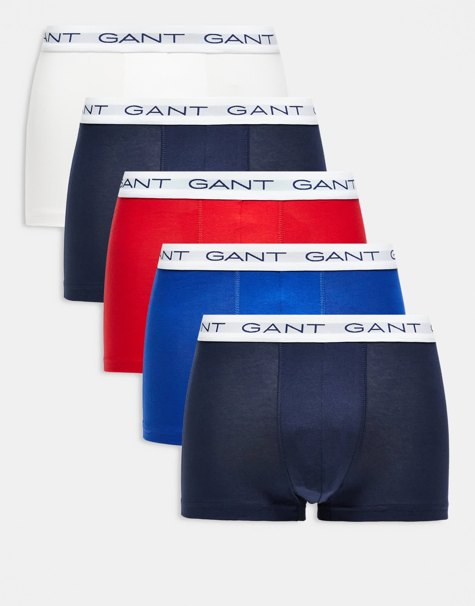 GANT 5 pack trunks with logo waistband in navy blue red white - ASOS Sample Sale