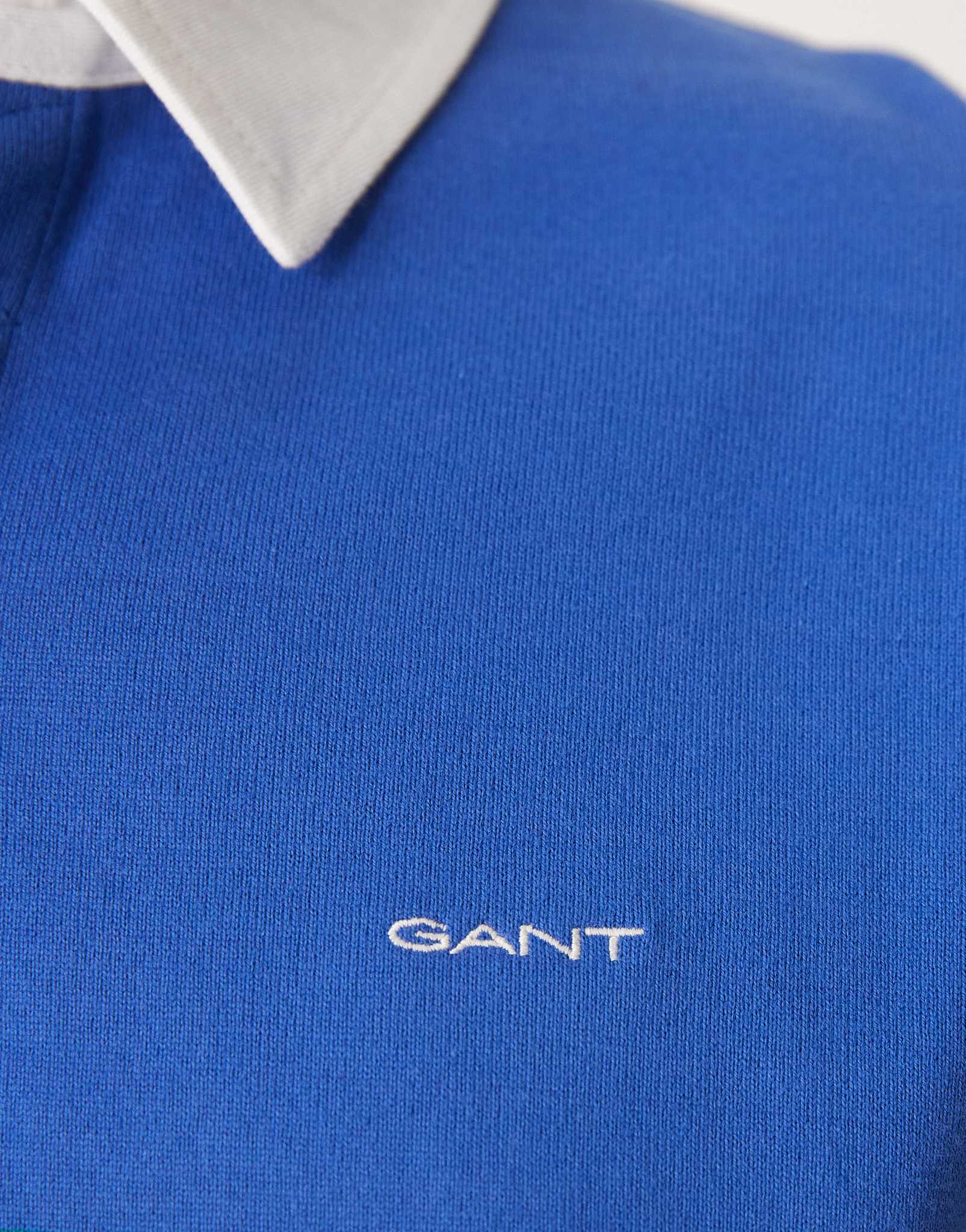 GANT logo chest stripe stripe heavyweight rugby polo in mid blue - ASOS Sample Sale