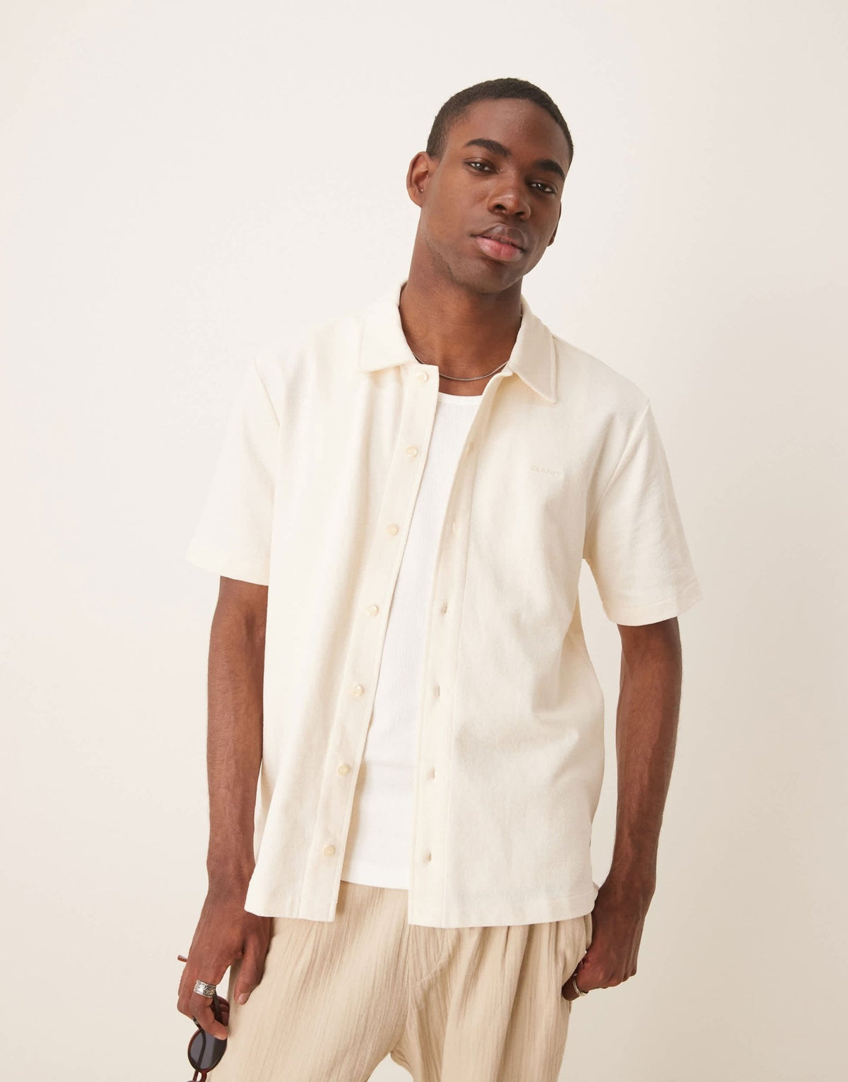 GANT regular fit textured short sleeve shirt in cream - ASOS Sample Sale