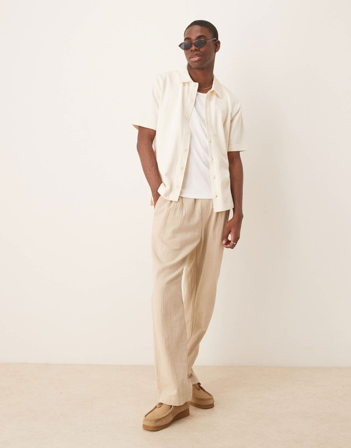 GANT regular fit textured short sleeve shirt in cream - ASOS Sample Sale