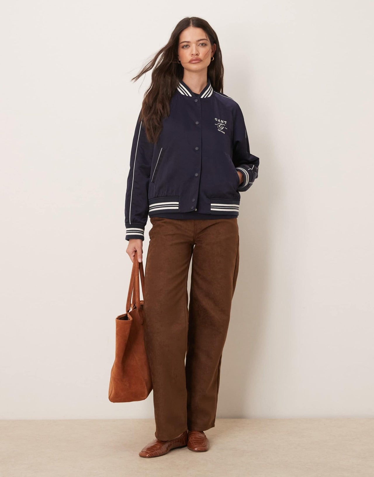 GANT satin logo varsity bomber jacket in navy - ASOS Sample Sale