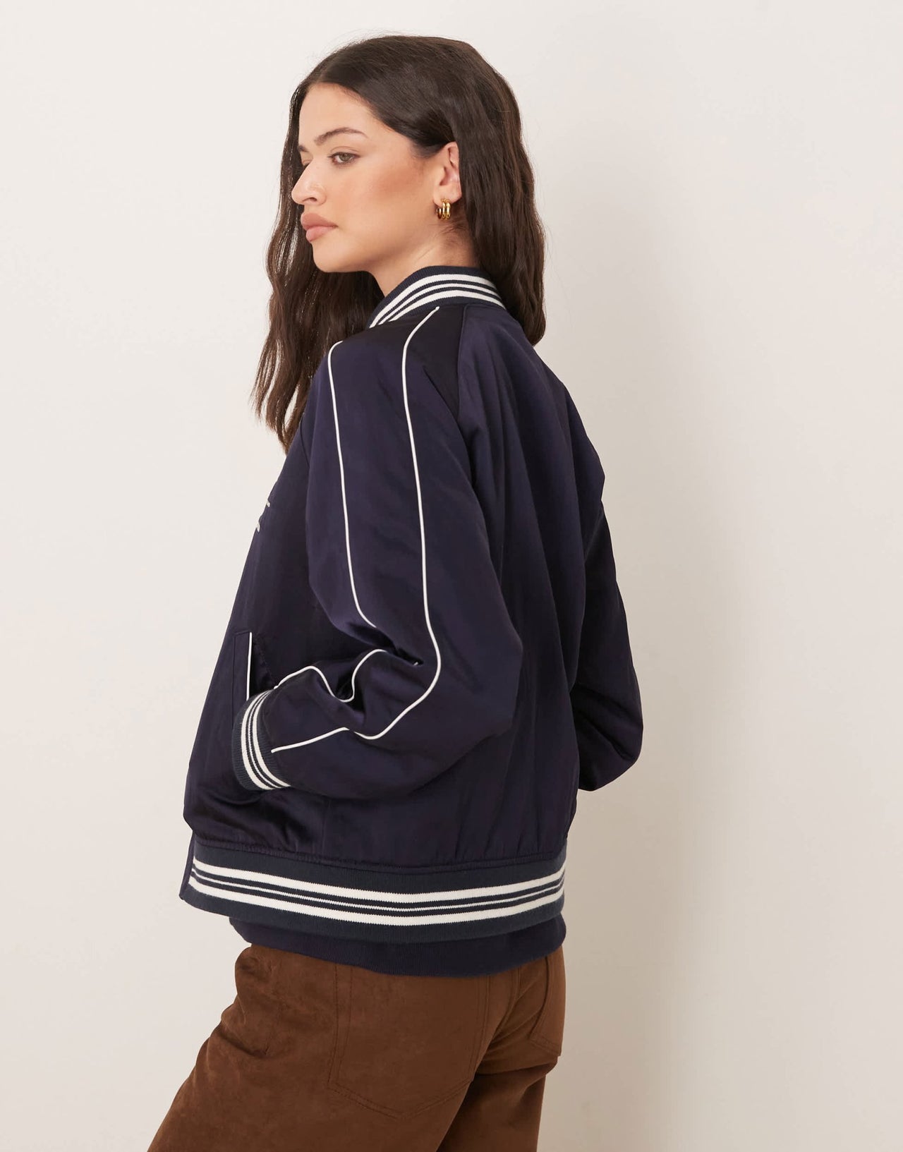 GANT satin logo varsity bomber jacket in navy - ASOS Sample Sale