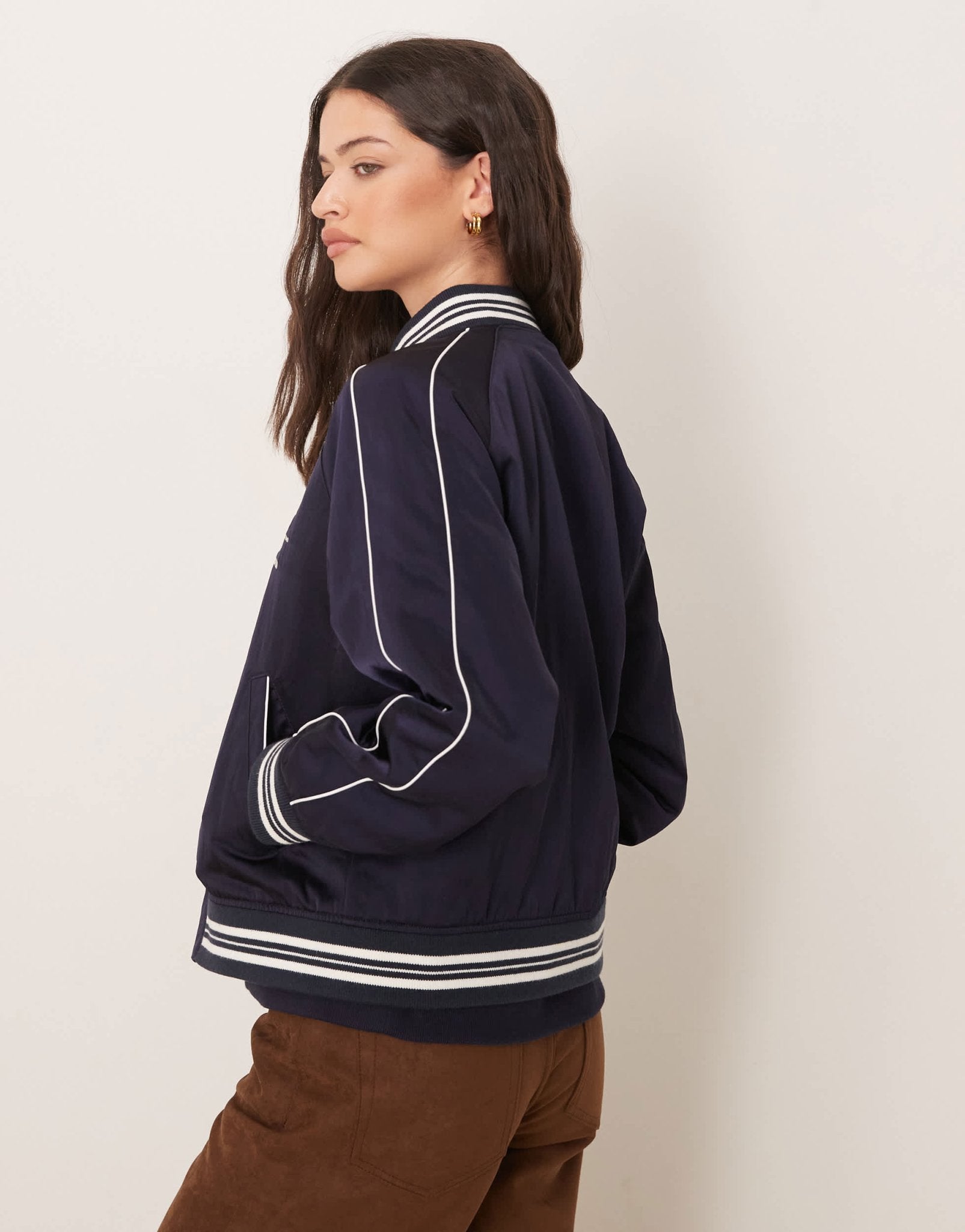 GANT satin logo varsity bomber jacket in navy - ASOS Sample Sale