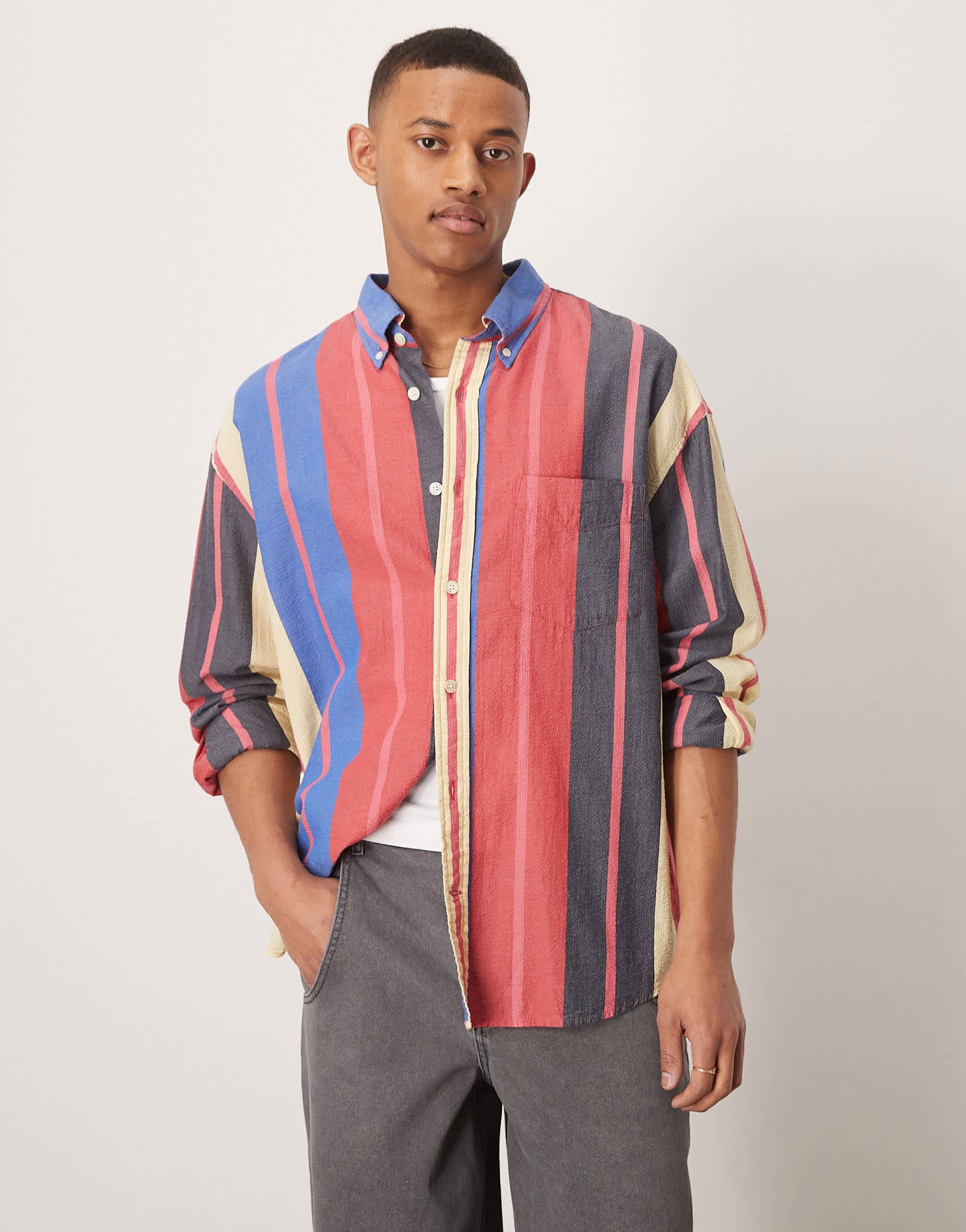 GANT seersucker multi stripe oversized shirt in multicolor - ASOS Sample Sale