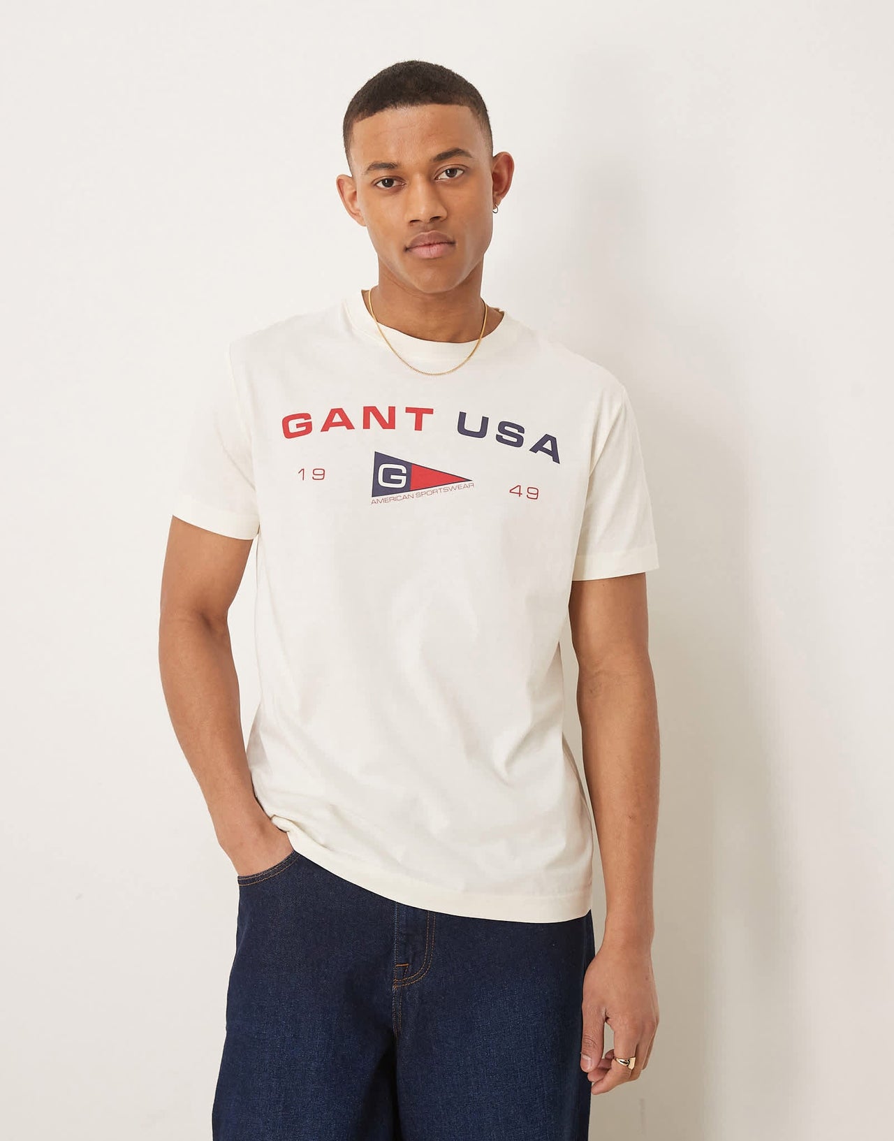 GANT USA flag logo print t-shirt in cream - ASOS Sample Sale