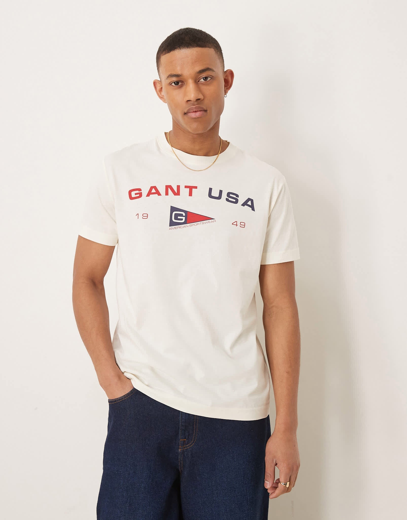 GANT USA flag logo print t-shirt in cream - ASOS Sample Sale