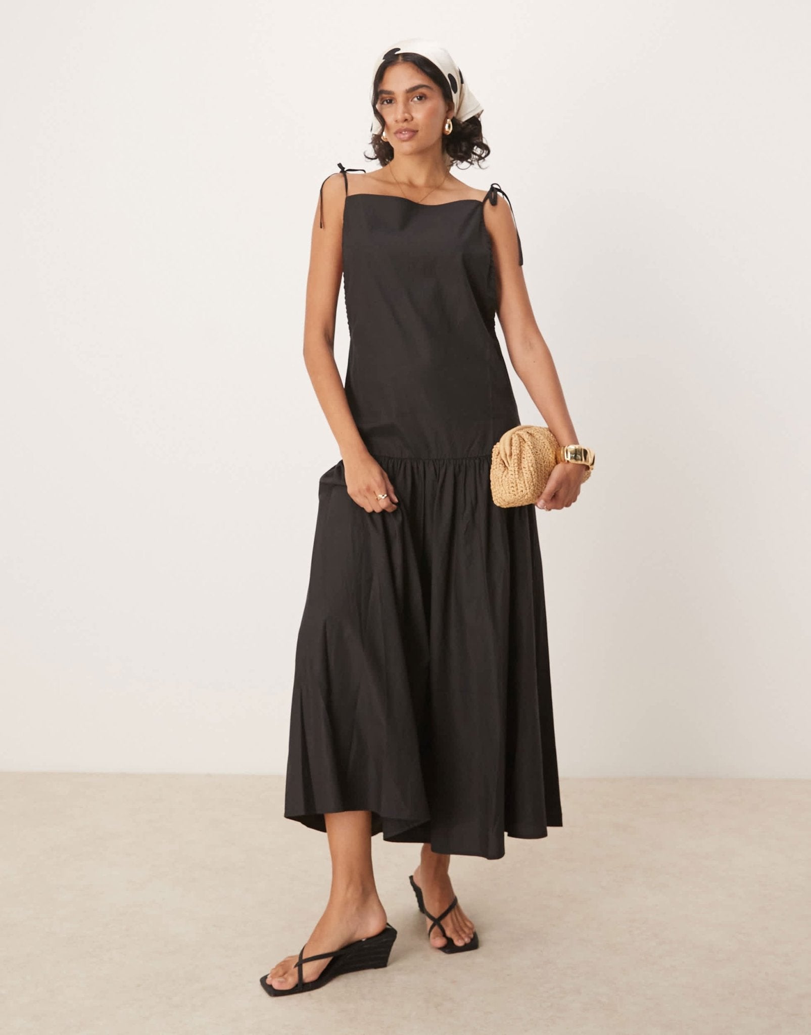 Ghospell bow shoulder midi dress in black - ASOS Sample Sale