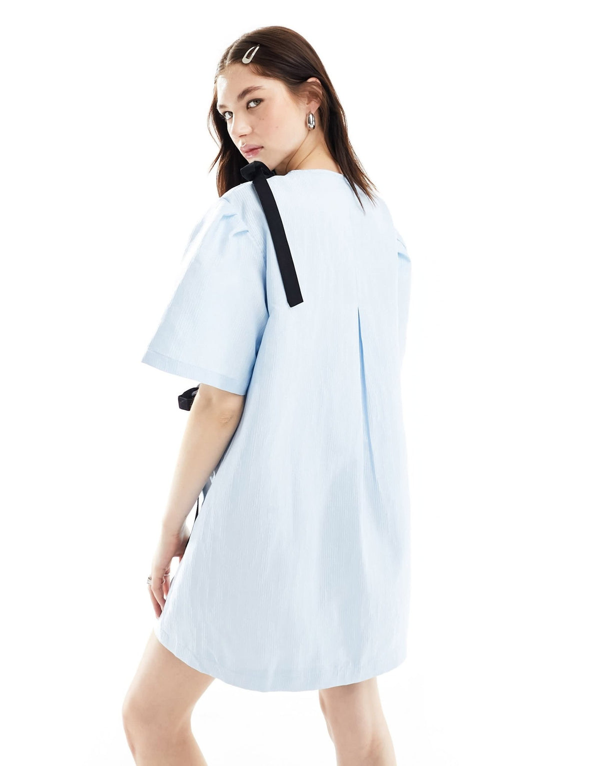 Ghospell contrast bow jacquard mini dress in dusty blue - ASOS Sample Sale