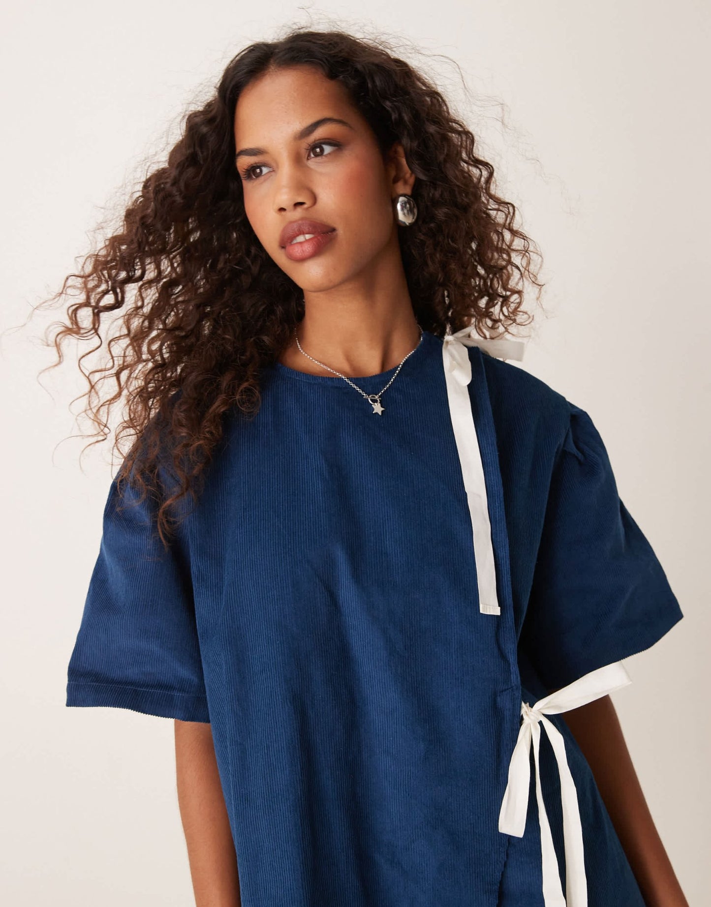 Ghospell contrast bow mini dress in navy - ASOS Sample Sale