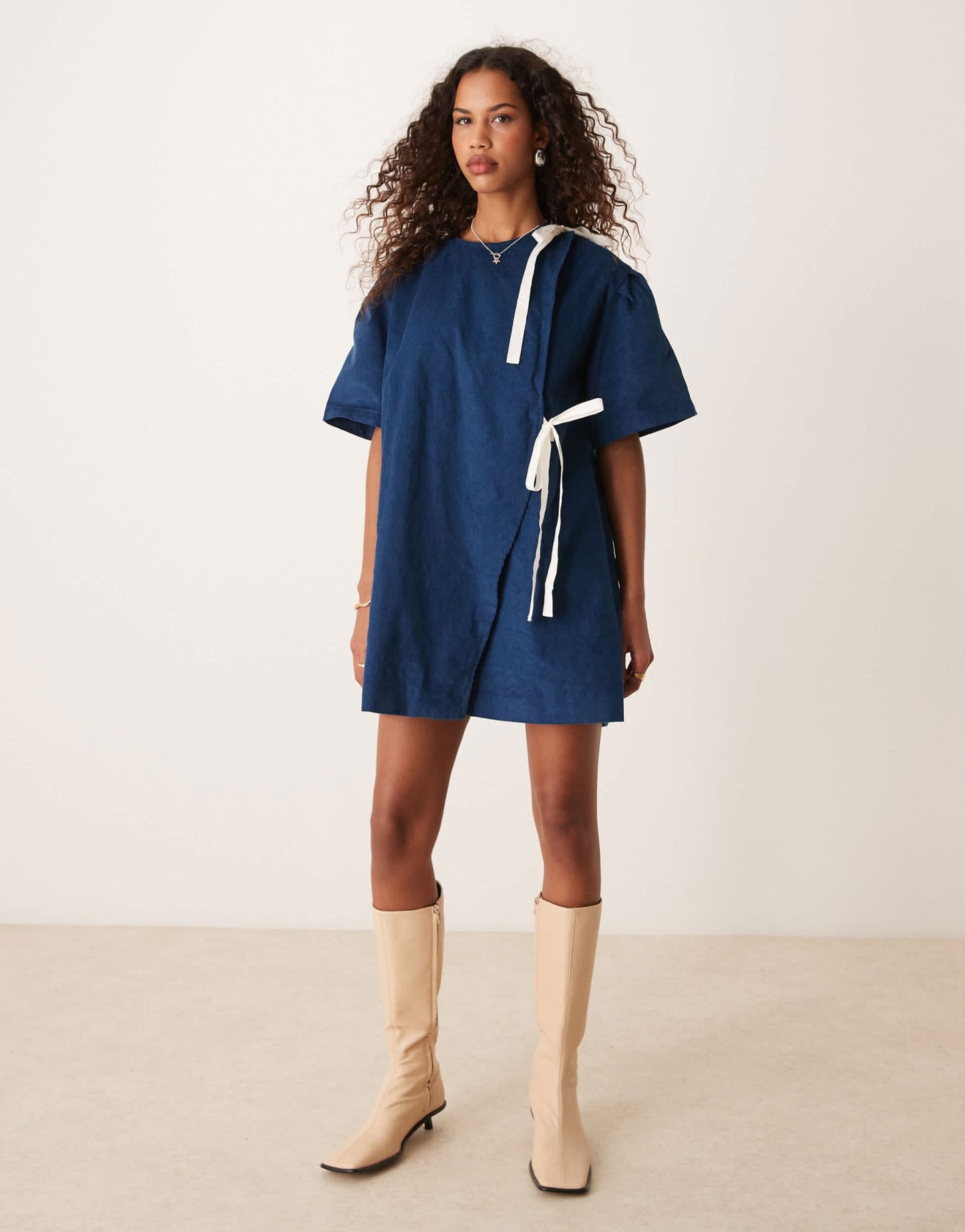 Ghospell contrast bow mini dress in navy - ASOS Sample Sale