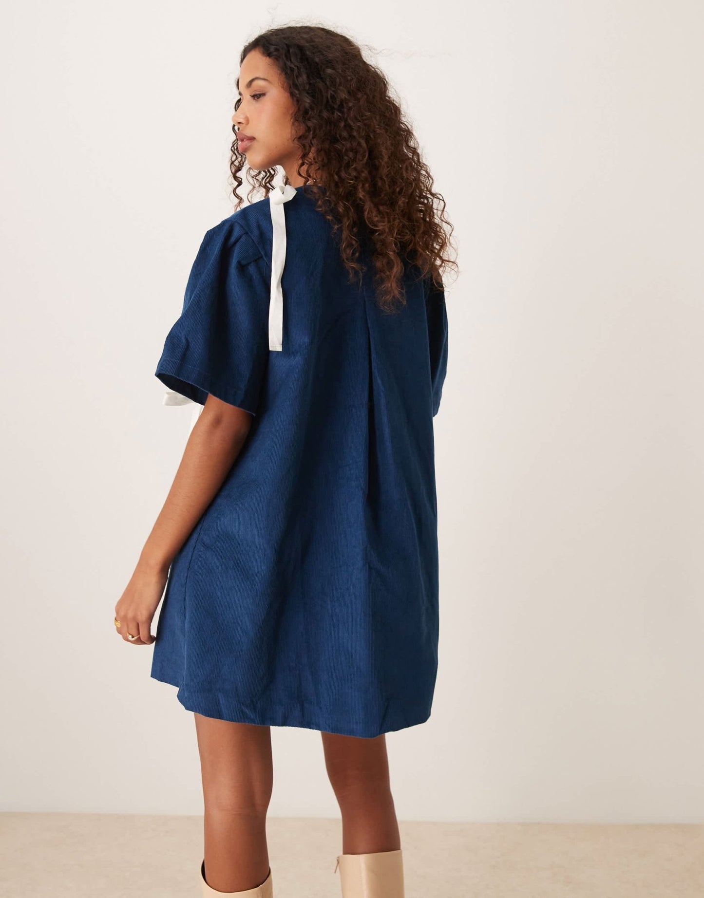Ghospell contrast bow mini dress in navy - ASOS Sample Sale