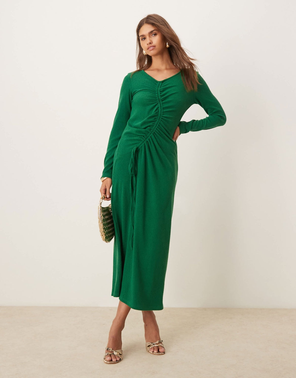 Ghospell Isra ruched drawstring midi dress in green - ASOS Sample Sale