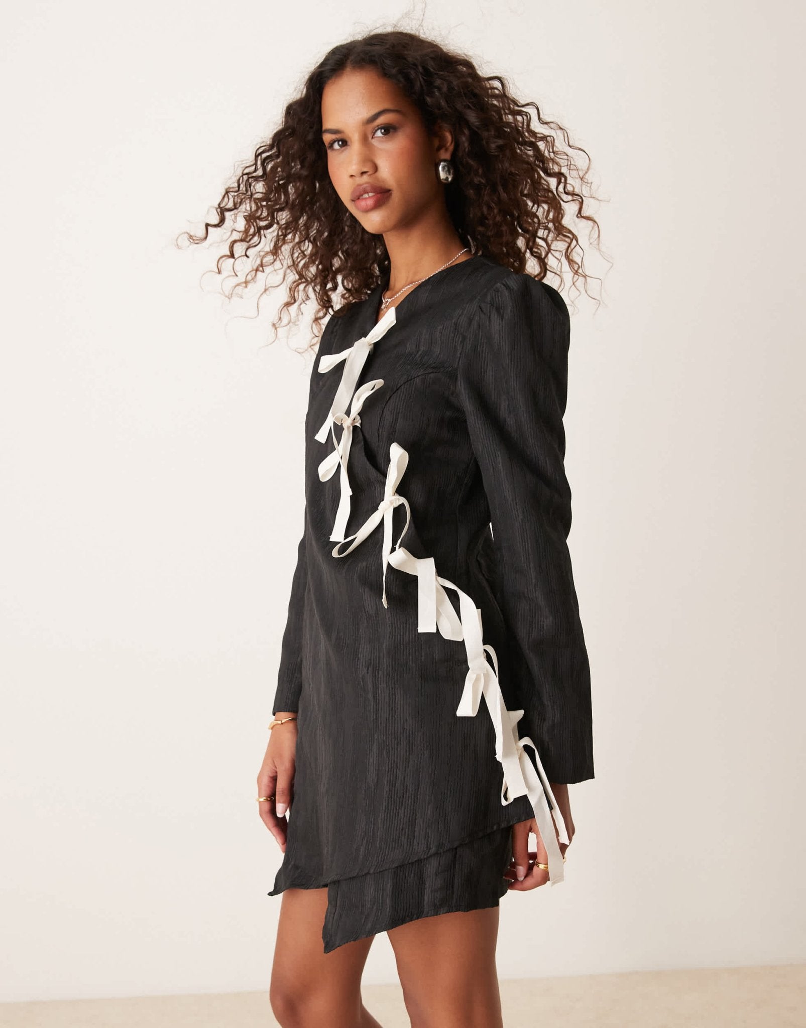 Ghospell jacquard bow mini dress in black - ASOS Sample Sale