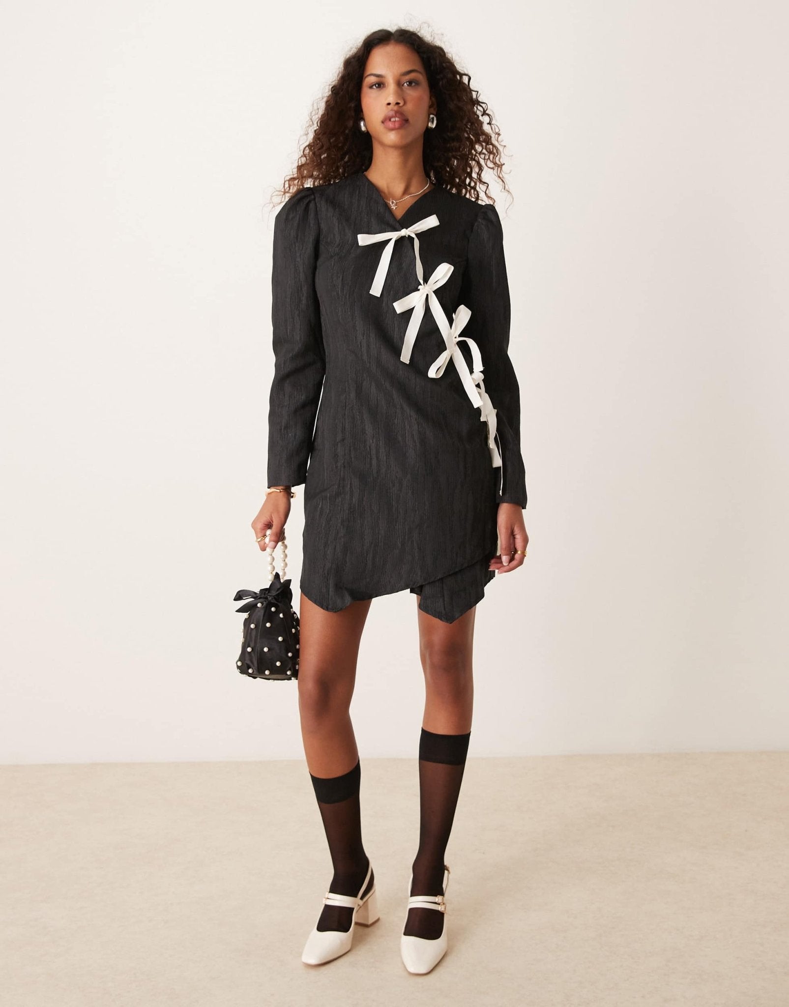 Ghospell jacquard bow mini dress in black - ASOS Sample Sale