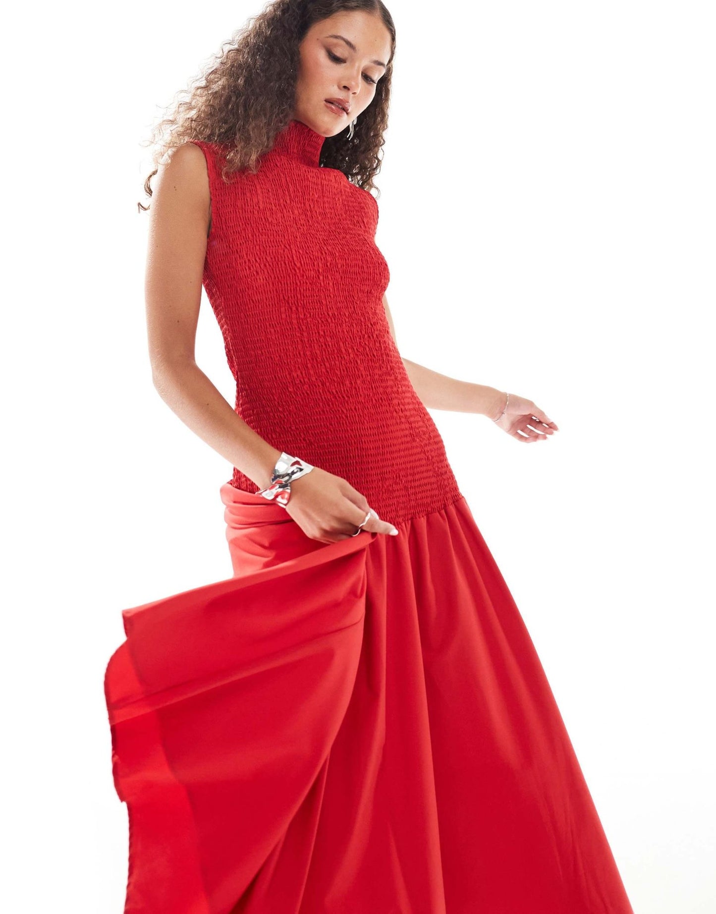 Ghospell Kali shirred dropwaist midi dress in red - ASOS Sample Sale