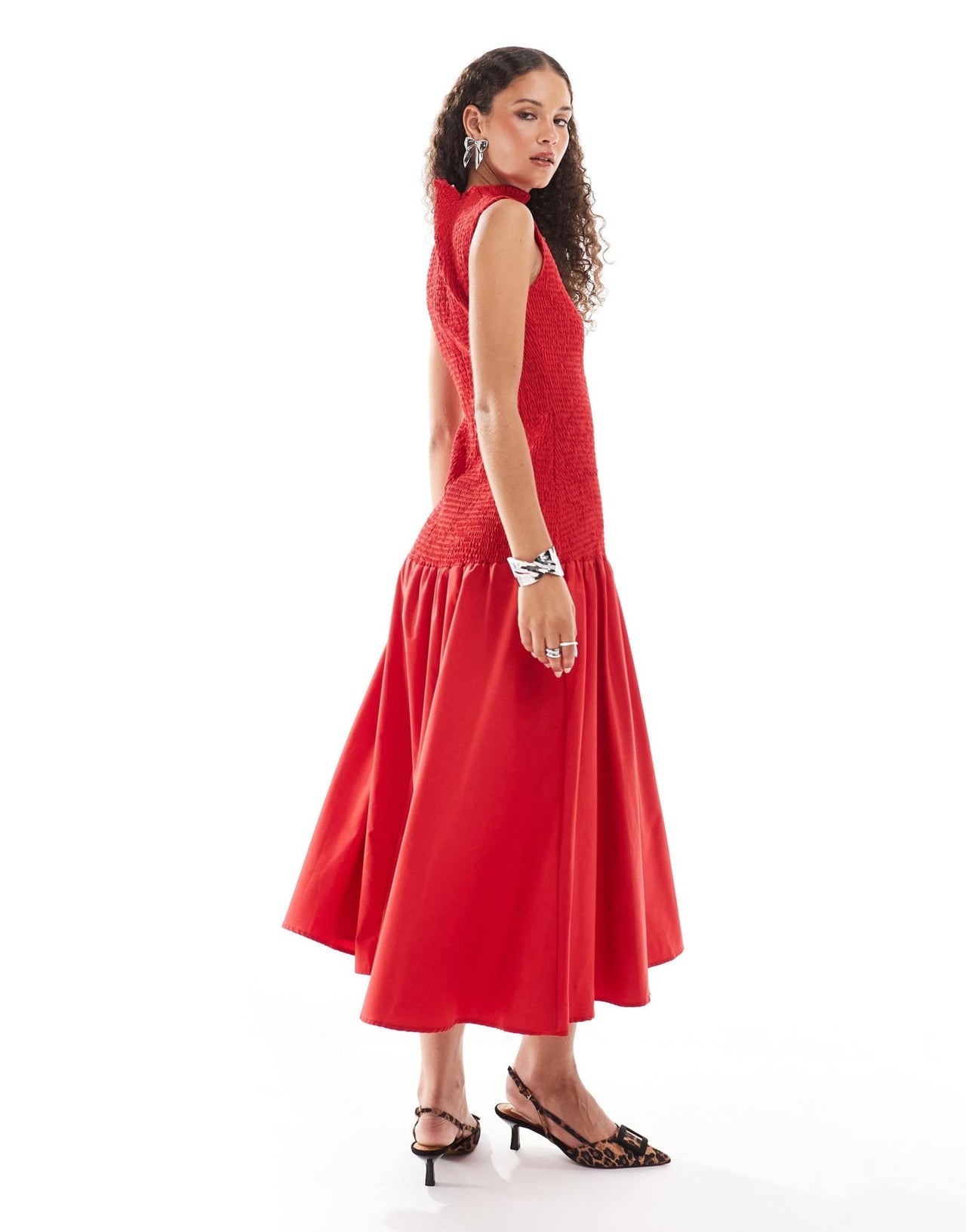 Ghospell Kali shirred dropwaist midi dress in red - ASOS Sample Sale