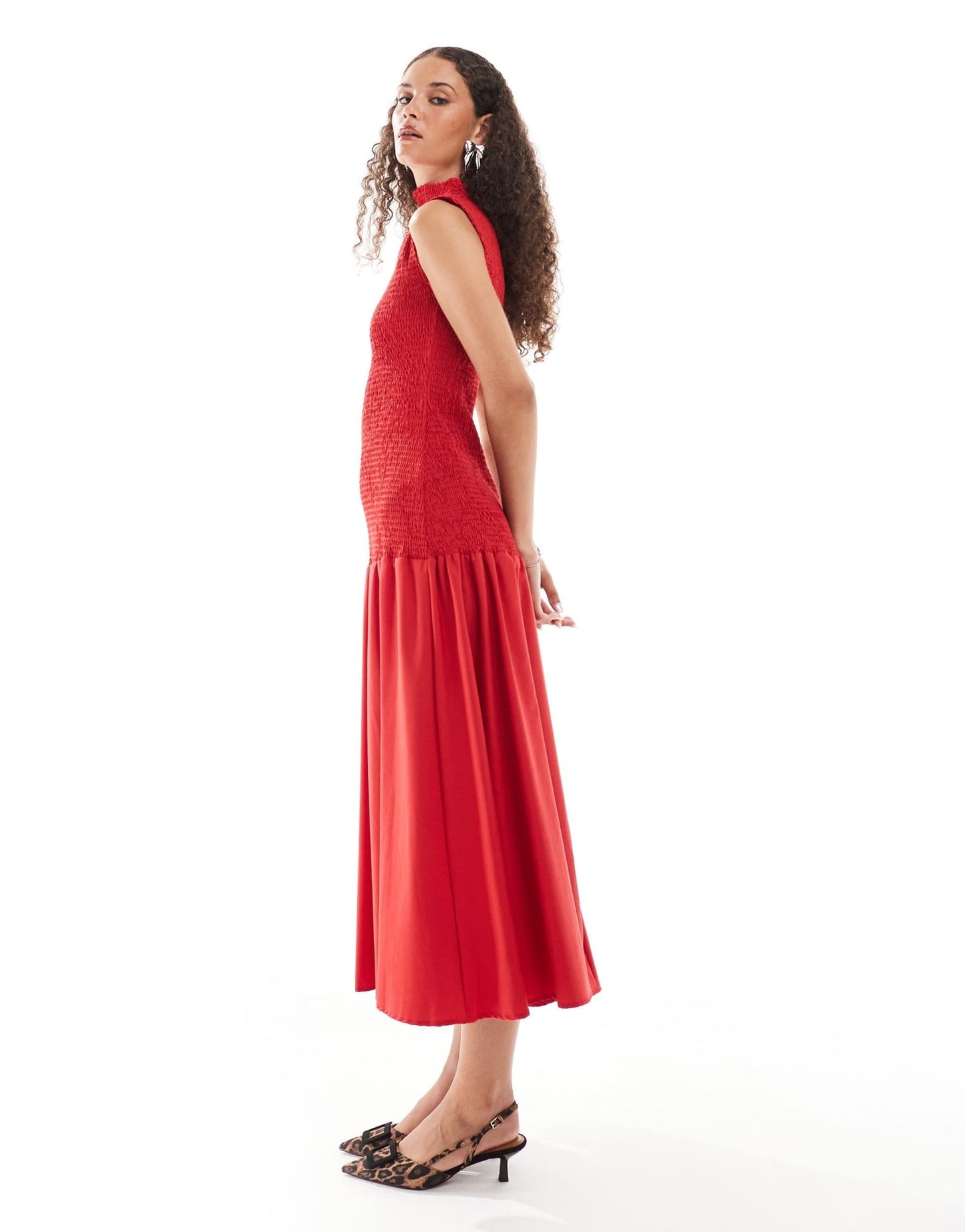 Ghospell Kali shirred dropwaist midi dress in red - ASOS Sample Sale