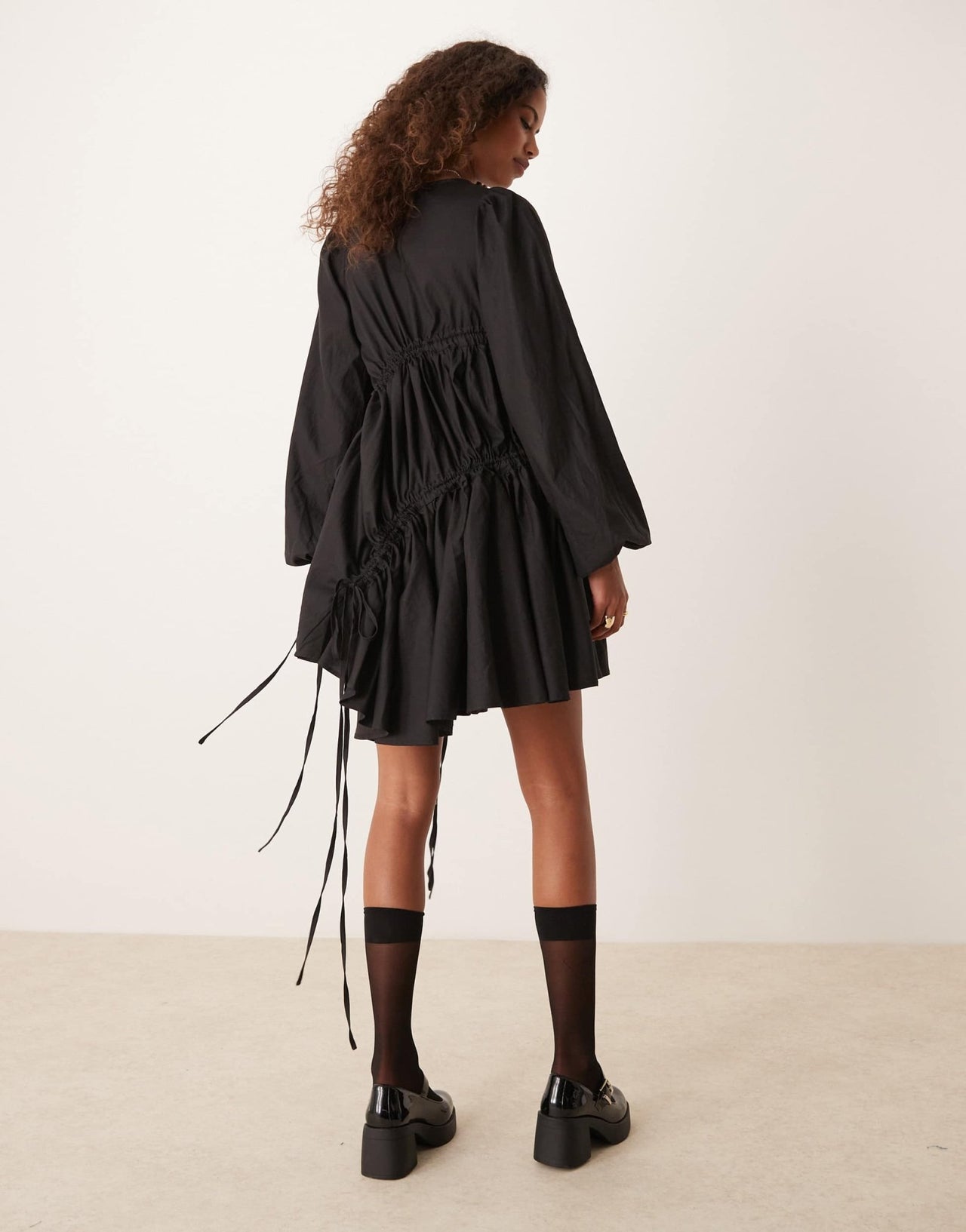 Ghospell oversized ruched mini dress in black - ASOS Sample Sale