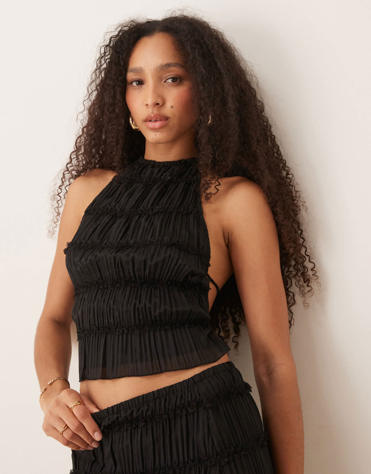 Gina Tricot co-ord shirred halterneck top in black - ASOS Sample Sale