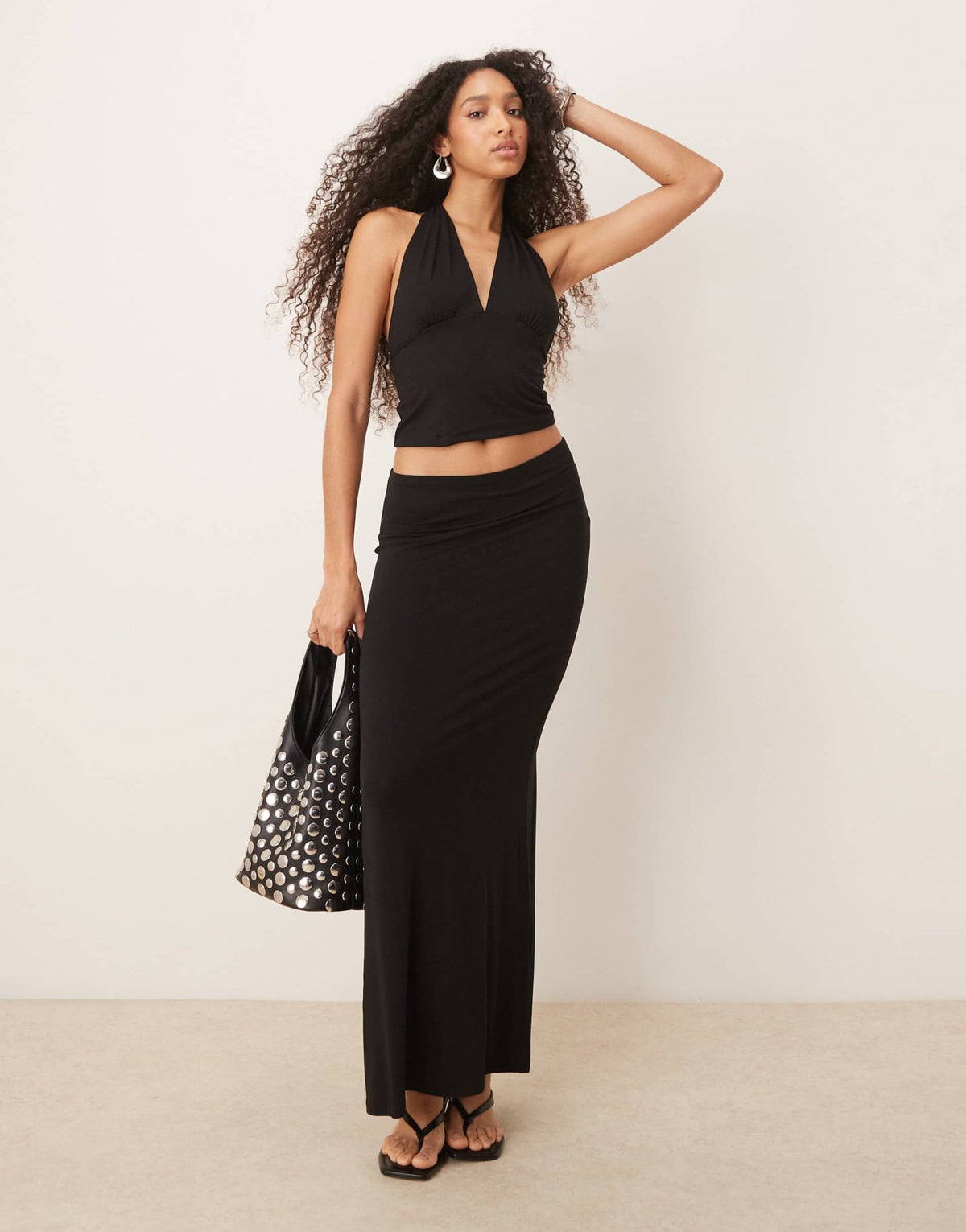 Gina Tricot co-ord Soft Touch jersey maxi drapey skirt in black - ASOS Sample Sale