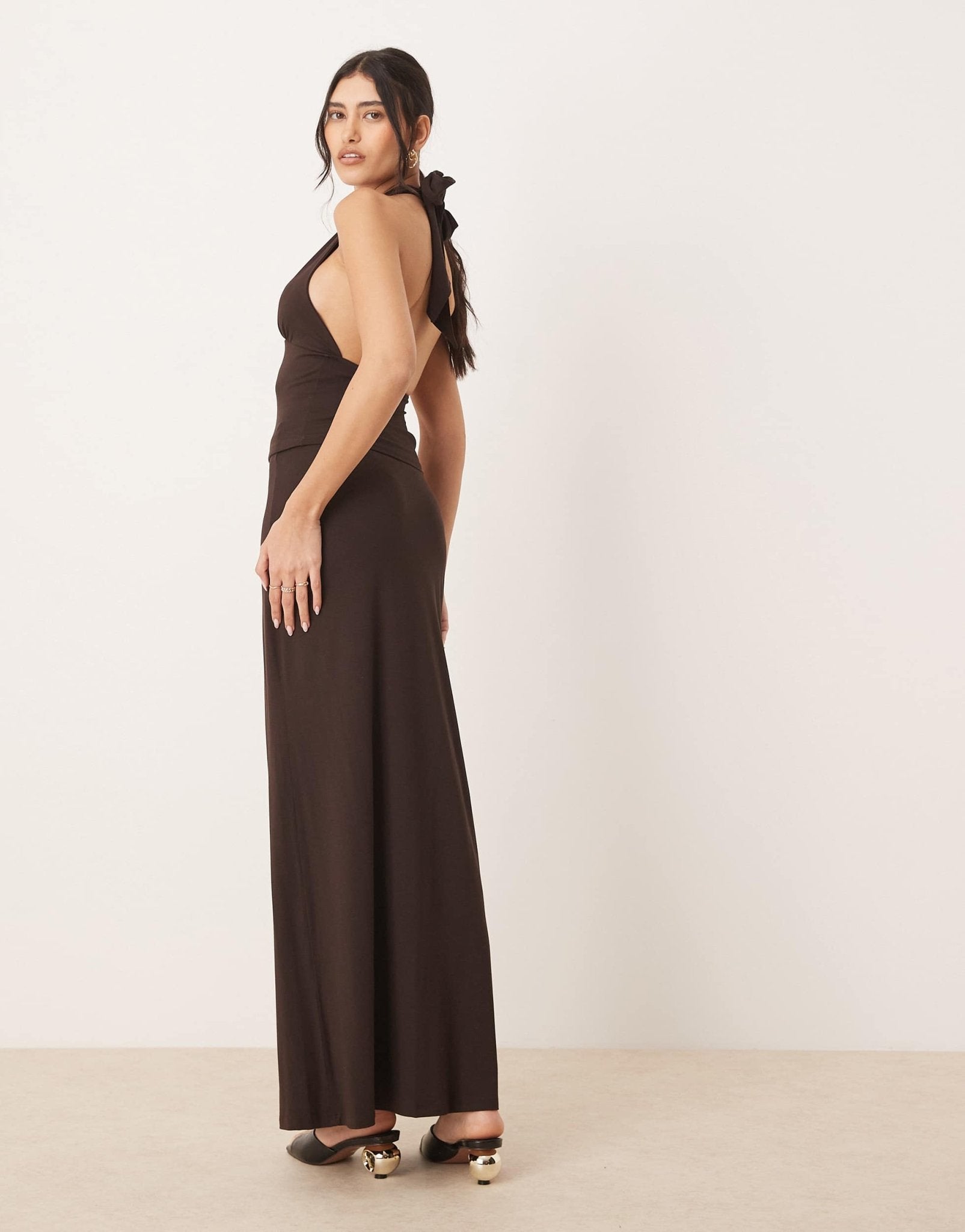 Gina Tricot co-ord Soft Touch jersey maxi drapey skirt in brown - ASOS Sample Sale