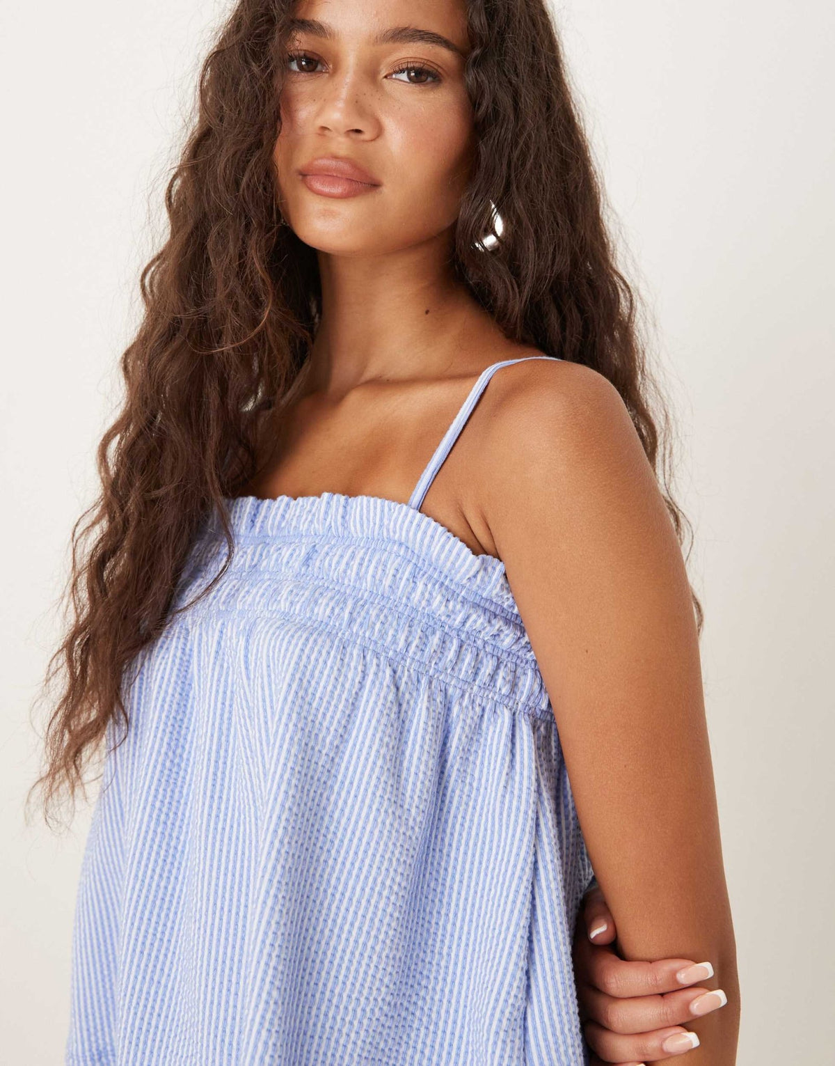 Gina Tricot co-ord textured smock singlet top in blue stripe - ASOS Sample Sale