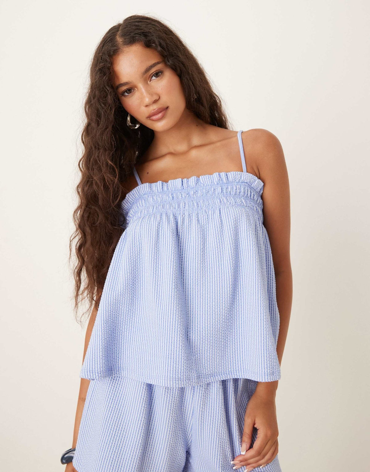 Gina Tricot co-ord textured smock singlet top in blue stripe - ASOS Sample Sale