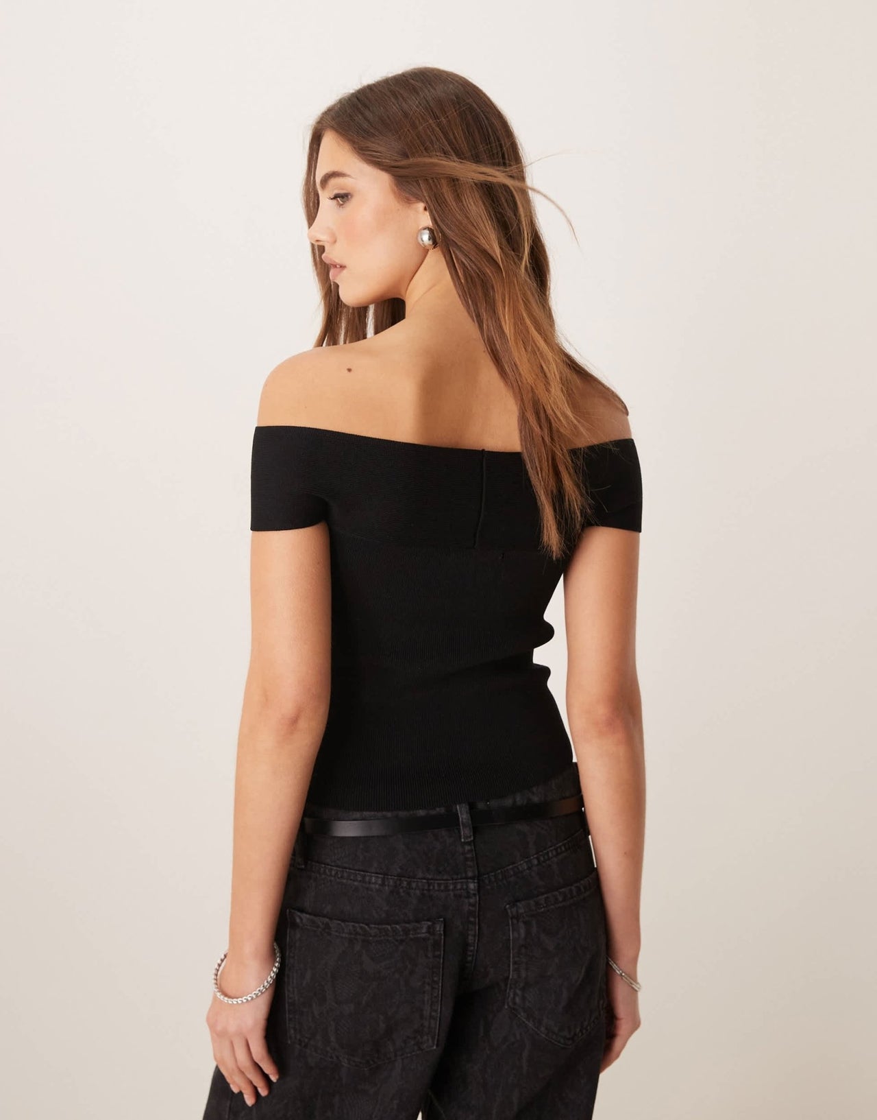 Gina Tricot compact knitted top with off shoulder detail in black - ASOS Sample Sale