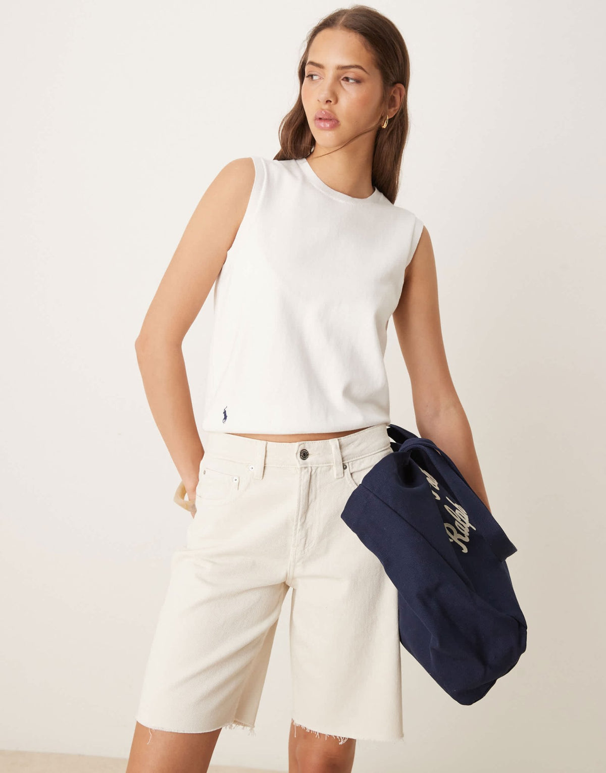 Gina Tricot denim bermuda shorts in ecru - ASOS Sample Sale