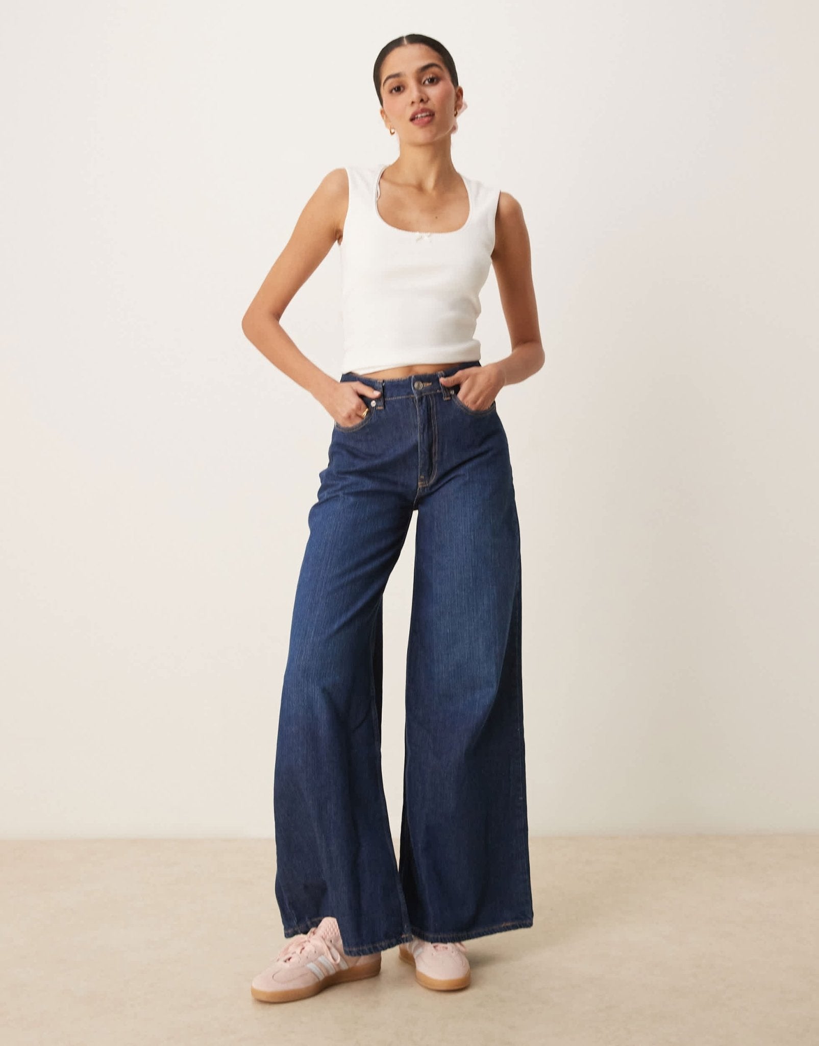 Gina Tricot embroidered edge cotton vest in white - ASOS Sample Sale