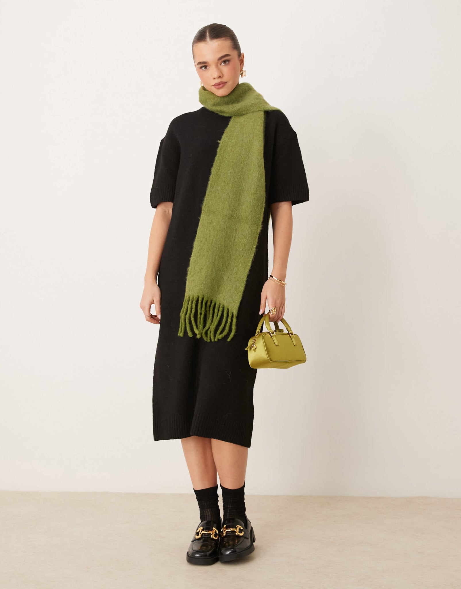 Gina Tricot knitted midaxi t-shirt dress in black - ASOS Sample Sale