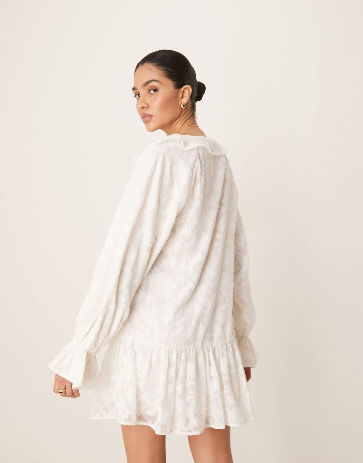 Gina Tricot lace mini dress with scalloped ruffles in antique white - ASOS Sample Sale