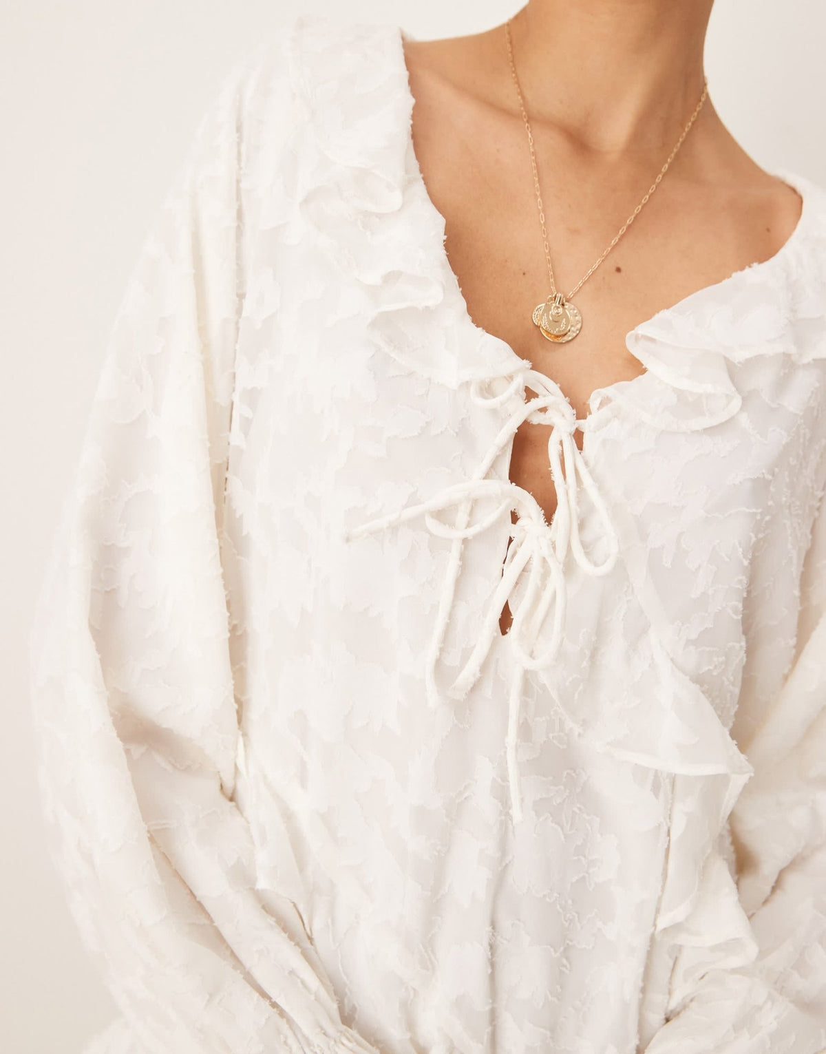 Gina Tricot lace mini dress with scalloped ruffles in antique white - ASOS Sample Sale