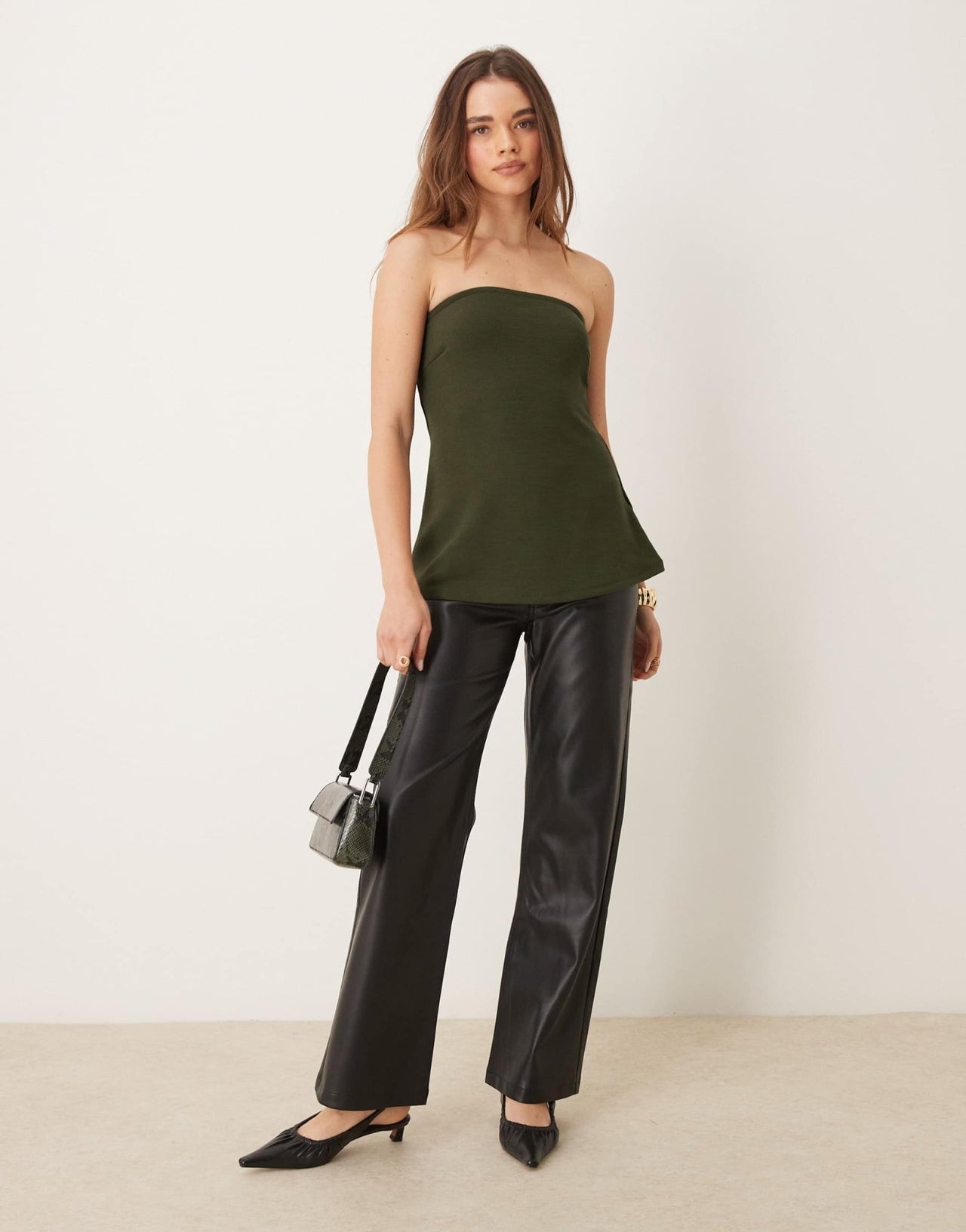 Gina Tricot long line bandeau top in khaki olive green - ASOS Sample Sale
