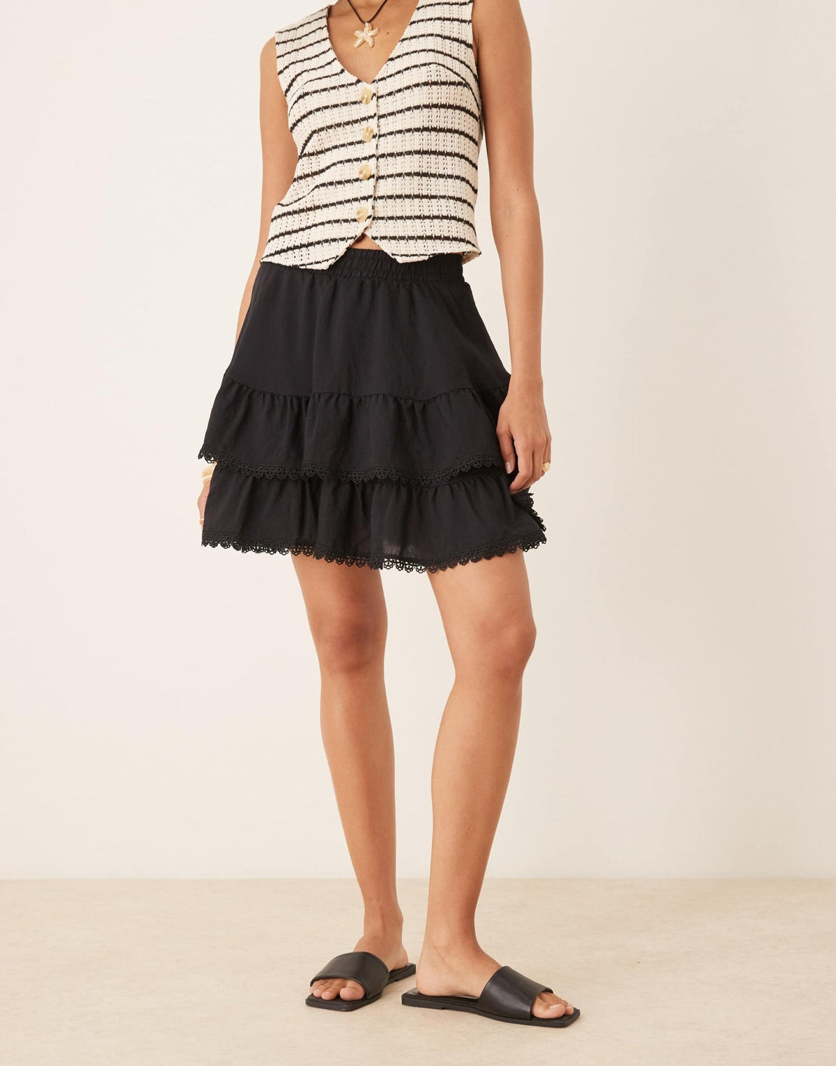 Gina Tricot mini boho tiered rara skirt in black - ASOS Sample Sale