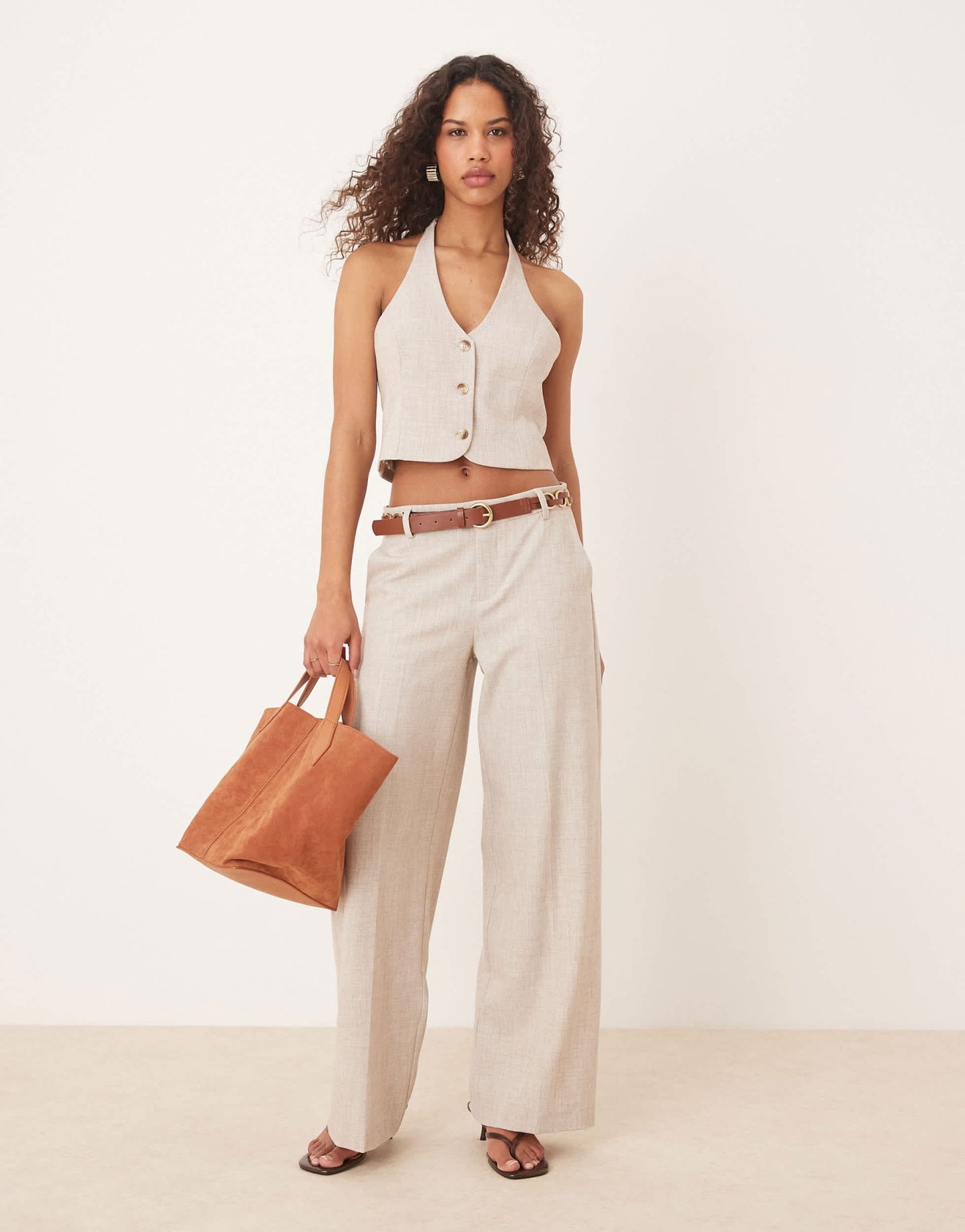 Gina Tricot mix and match co - ord halterneck tailored waistcoat vest in beige melange - ASOS Sample Sale