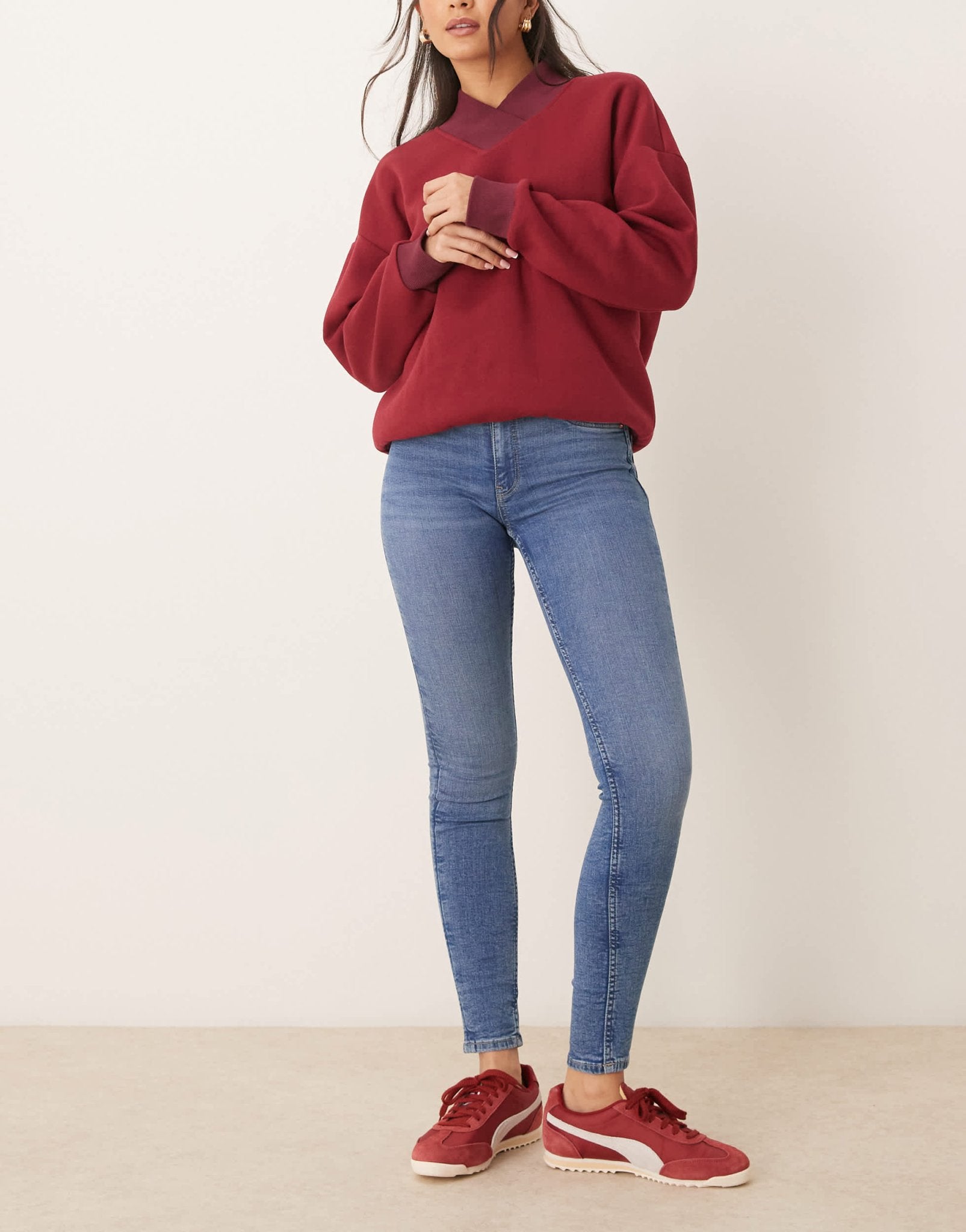 Gina Tricot Molly high waist super skinny stretch jeans in mid washed blue - ASOS Sample Sale