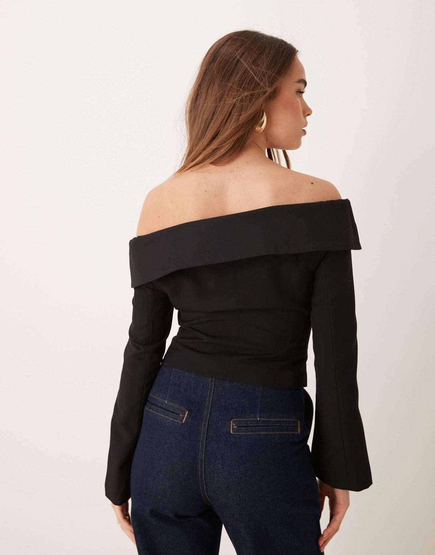 Gina Tricot off shoulder tailored blazer in black - ASOS Sample Sale