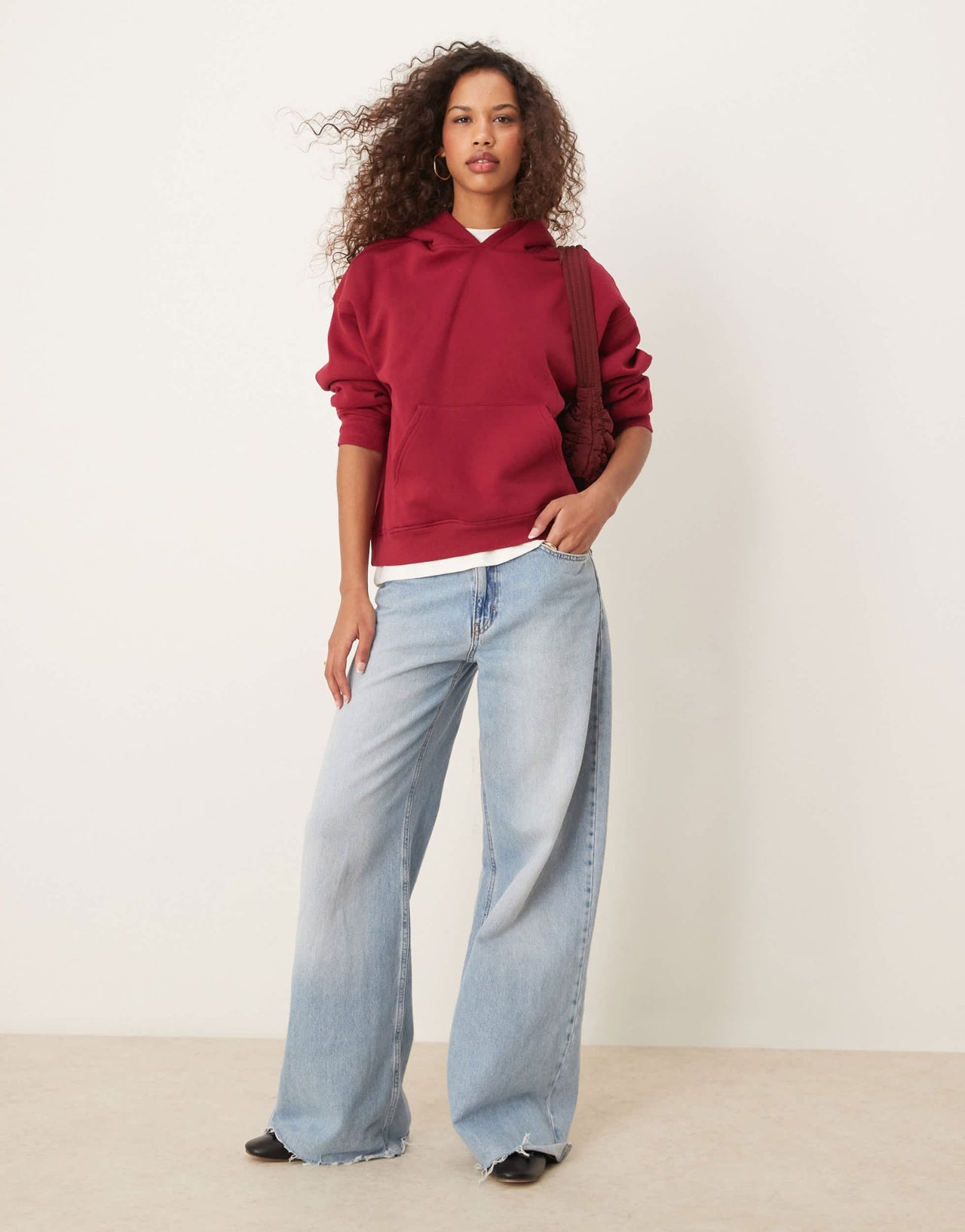 Gina Tricot oversized hoodie in burgundy - ASOS Sample Sale