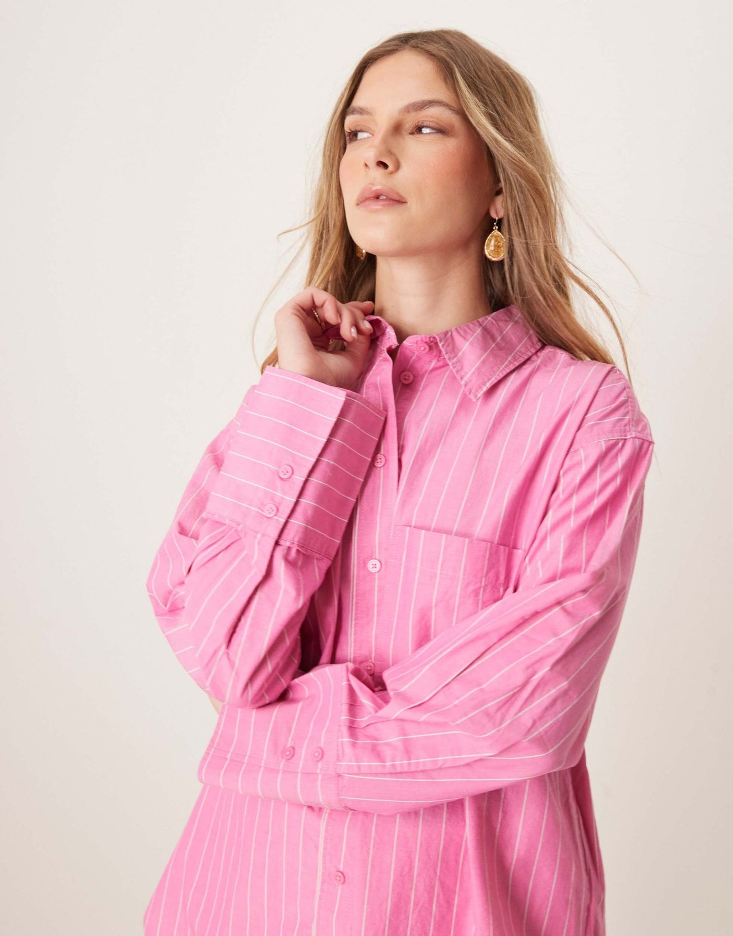 Gina Tricot oversized oxford shirt in pink stripes - ASOS Sample Sale
