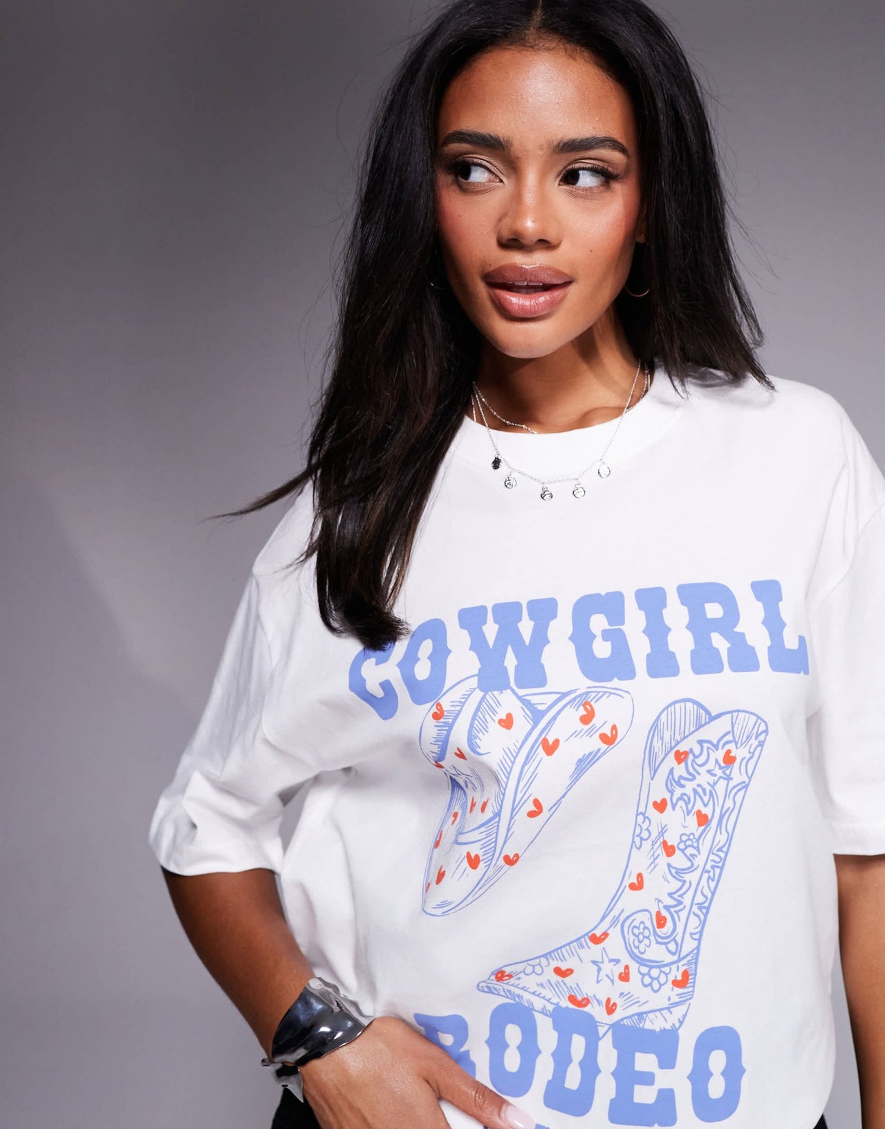 Gina Tricot oversized short sleeve cow girl rodeo graphic print t-shirt in white - ASOS Sample Sale