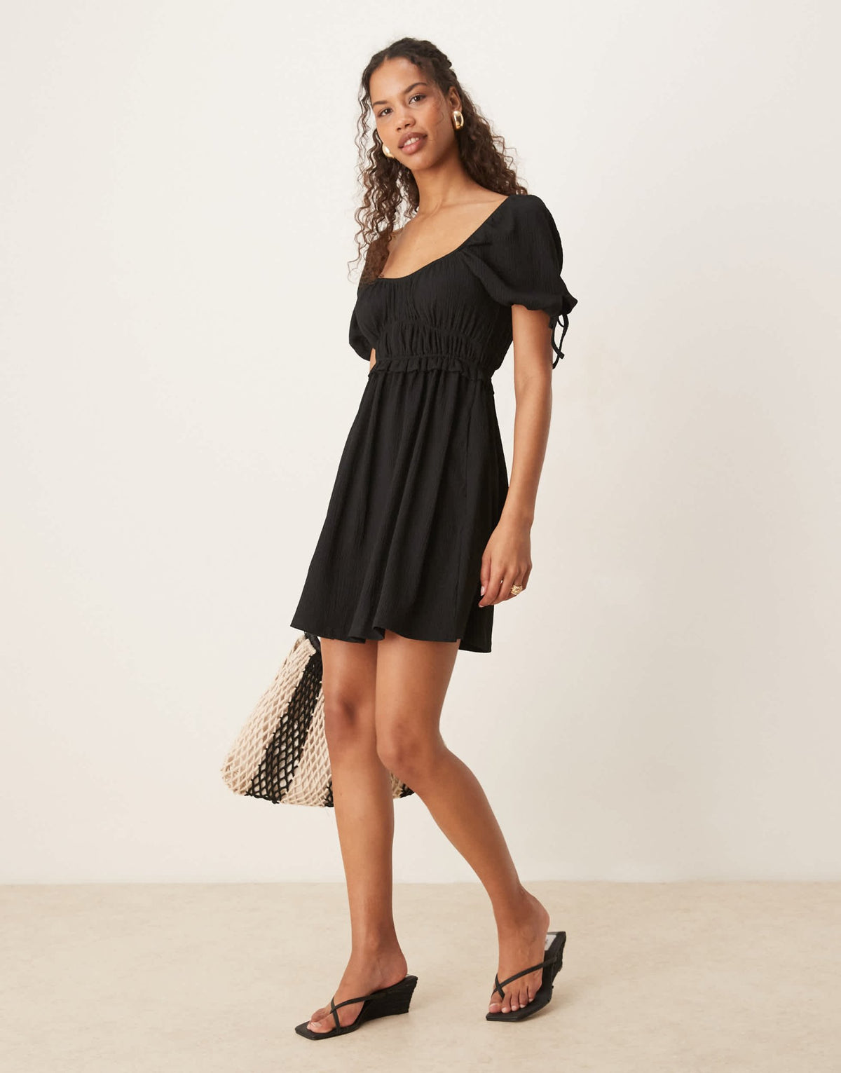 Gina Tricot puff short sleeve mini dress in black - ASOS Sample Sale