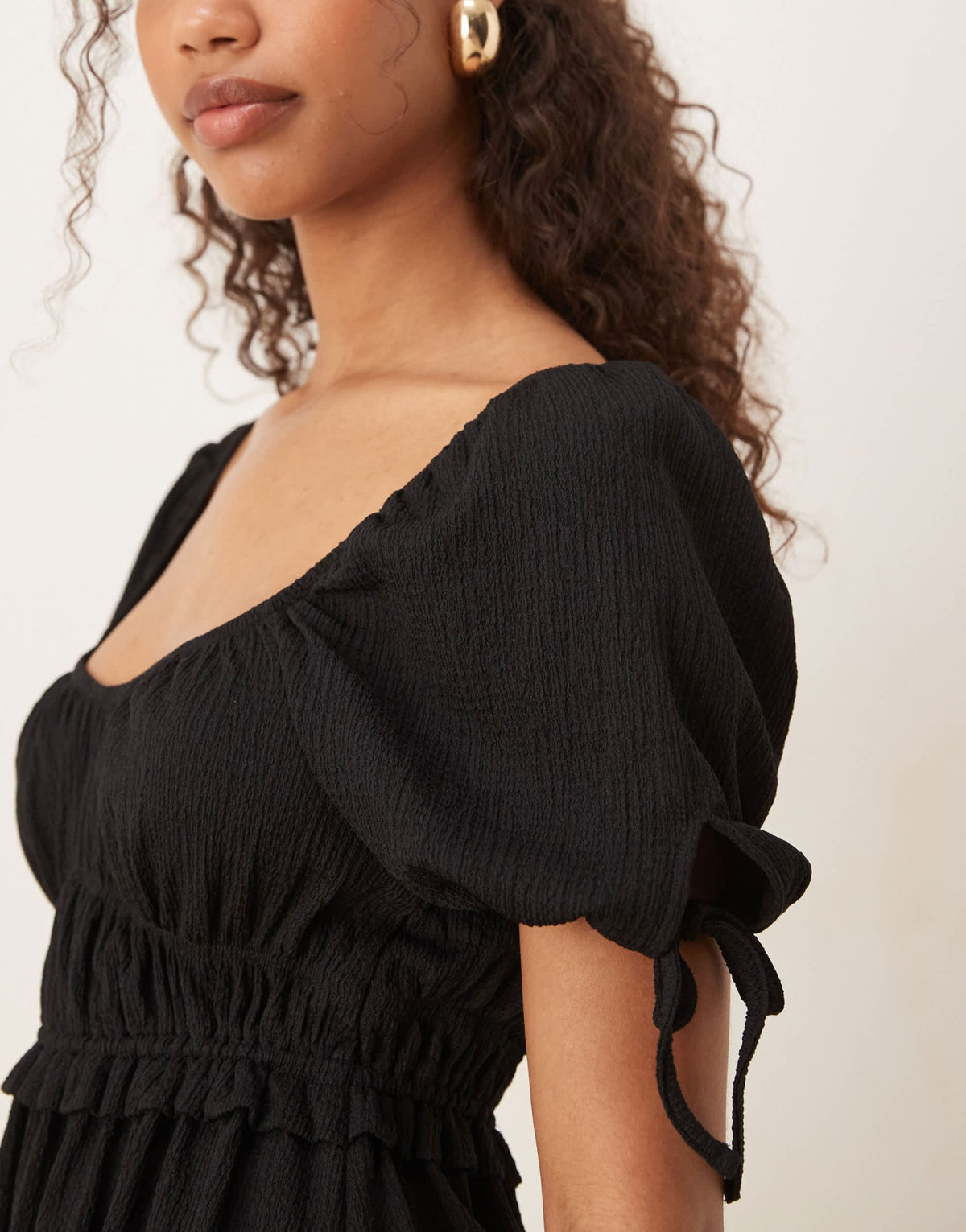 Gina Tricot puff short sleeve mini dress in black - ASOS Sample Sale