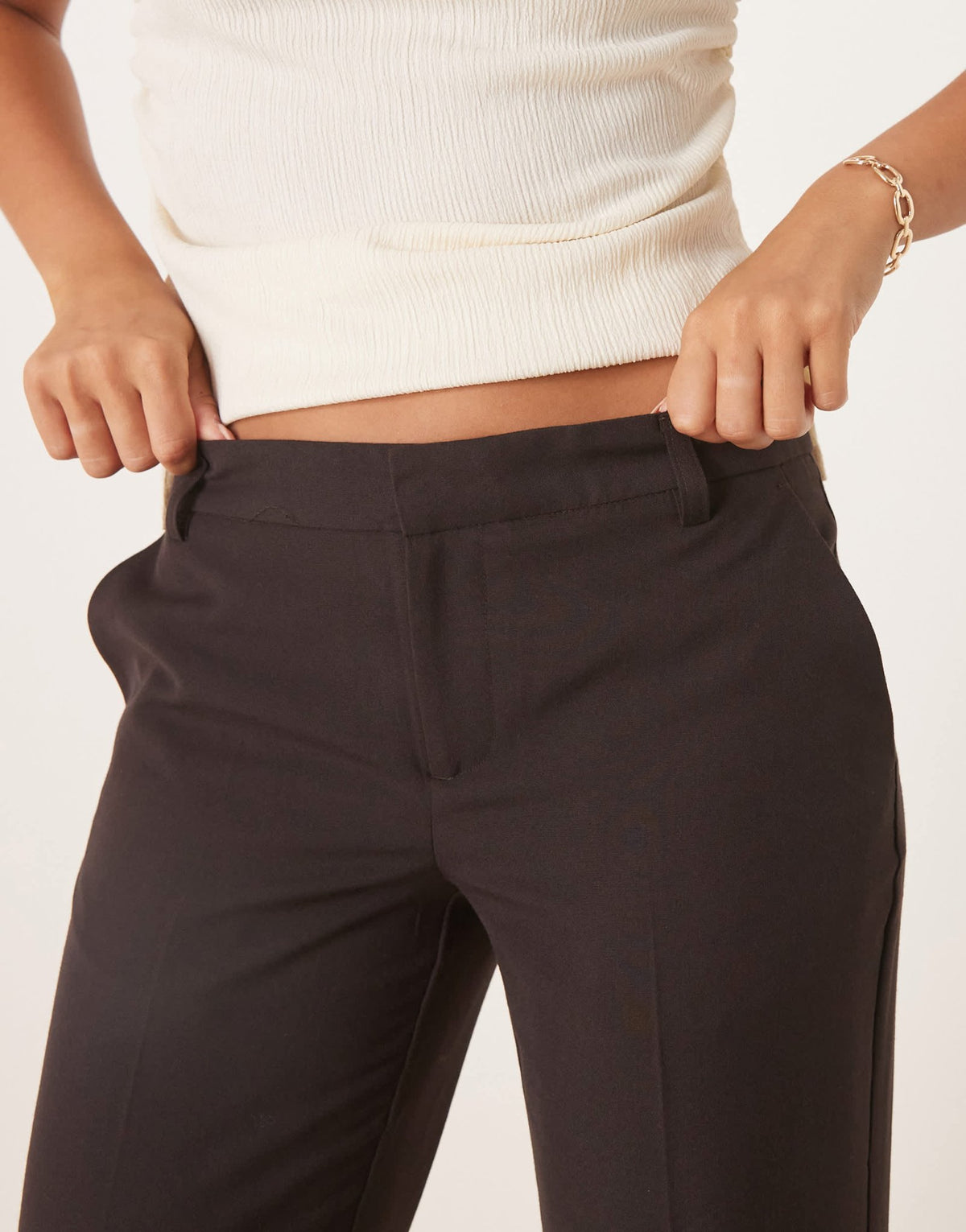 Gina Tricot relaxed fit bootcut tailored trousers in brown - ASOS Sample Sale